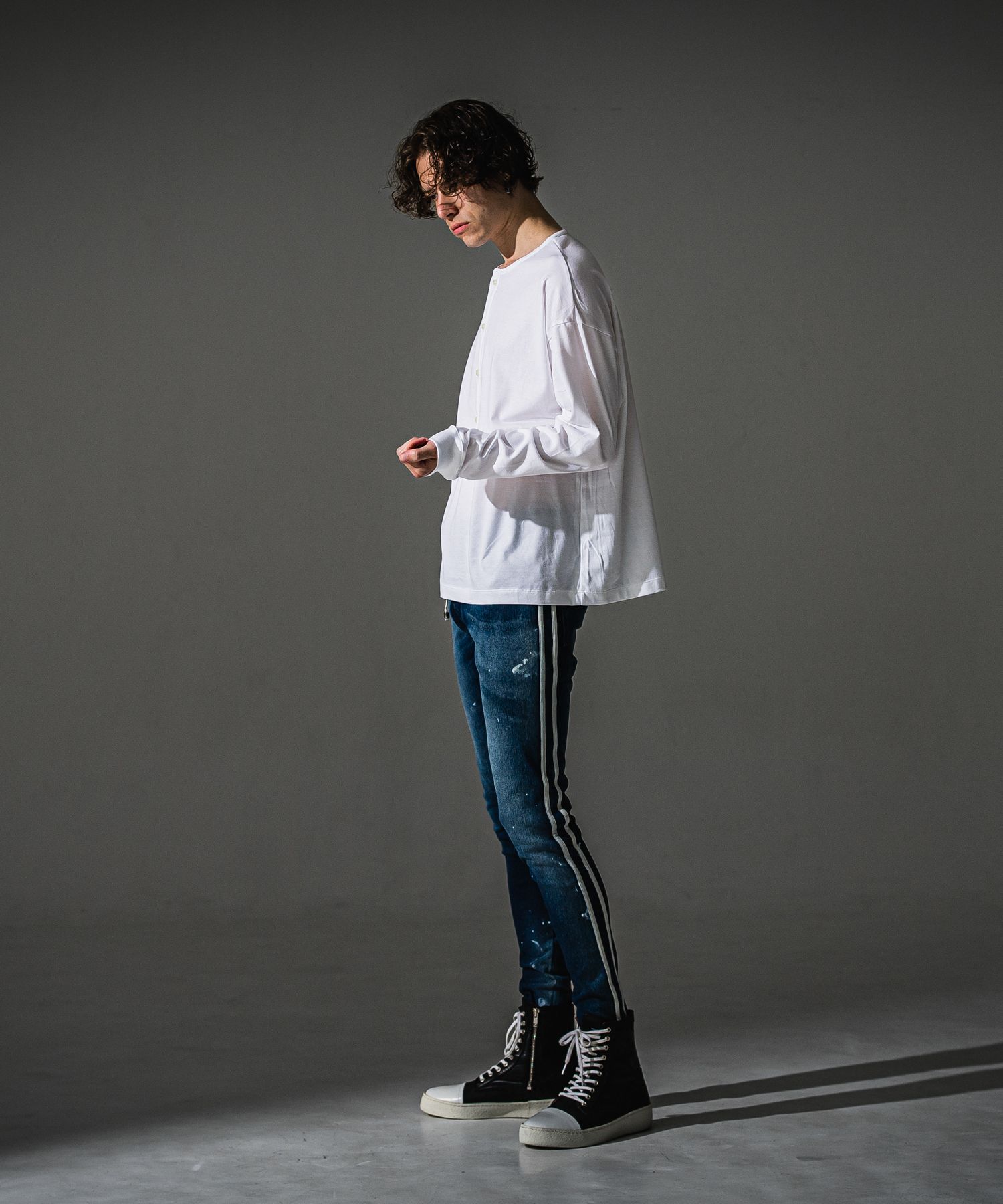 OVER HENRY LONGSLEEVE / RC41-T-004 / オーバーサイズヘンリーネック長袖Tシャツ / ホワイト (7月中旬入荷予定)