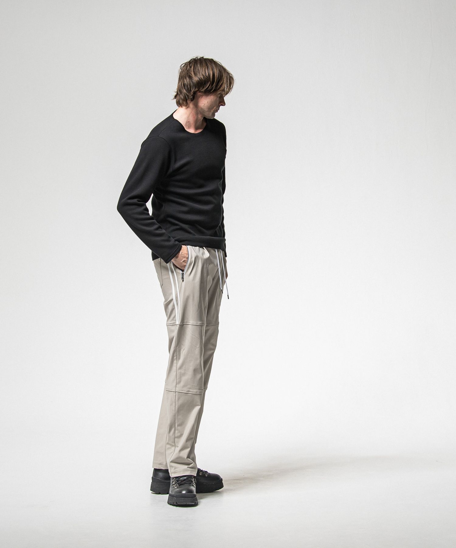 JOHNSON LINE HEAT WIDE TUCK PANTS / RC38-ST-009HWT / 裏起毛ジョンソンラインワイドタックパンツ / グレー×ホワイト (10月下旬入荷予定)