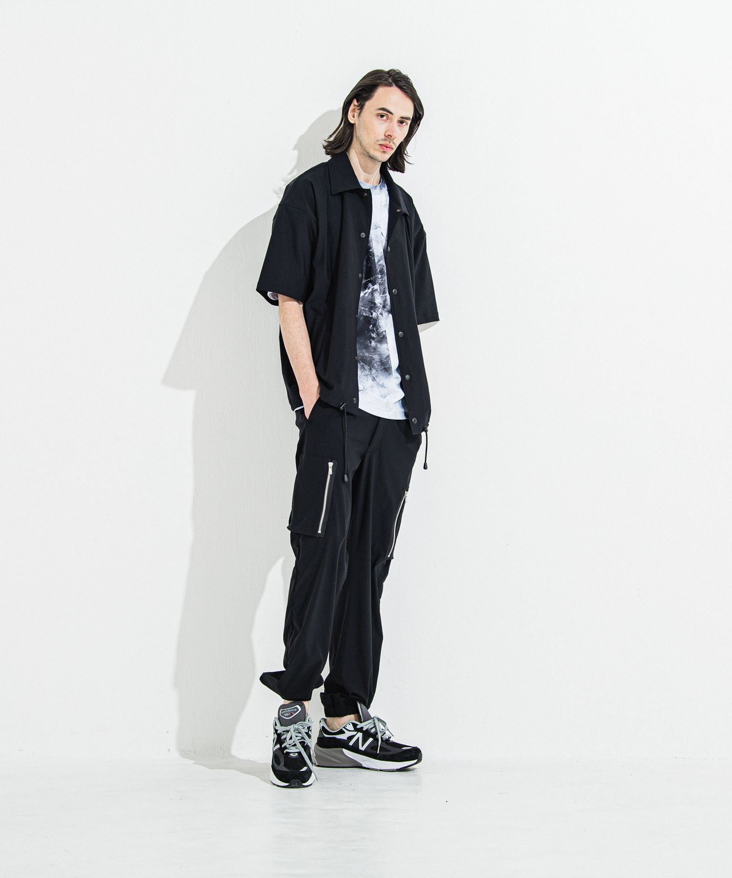 NYLON HALF COACH JACKET / RC36-C-002 / 半袖ナイロンコーチジャケット / ブラック