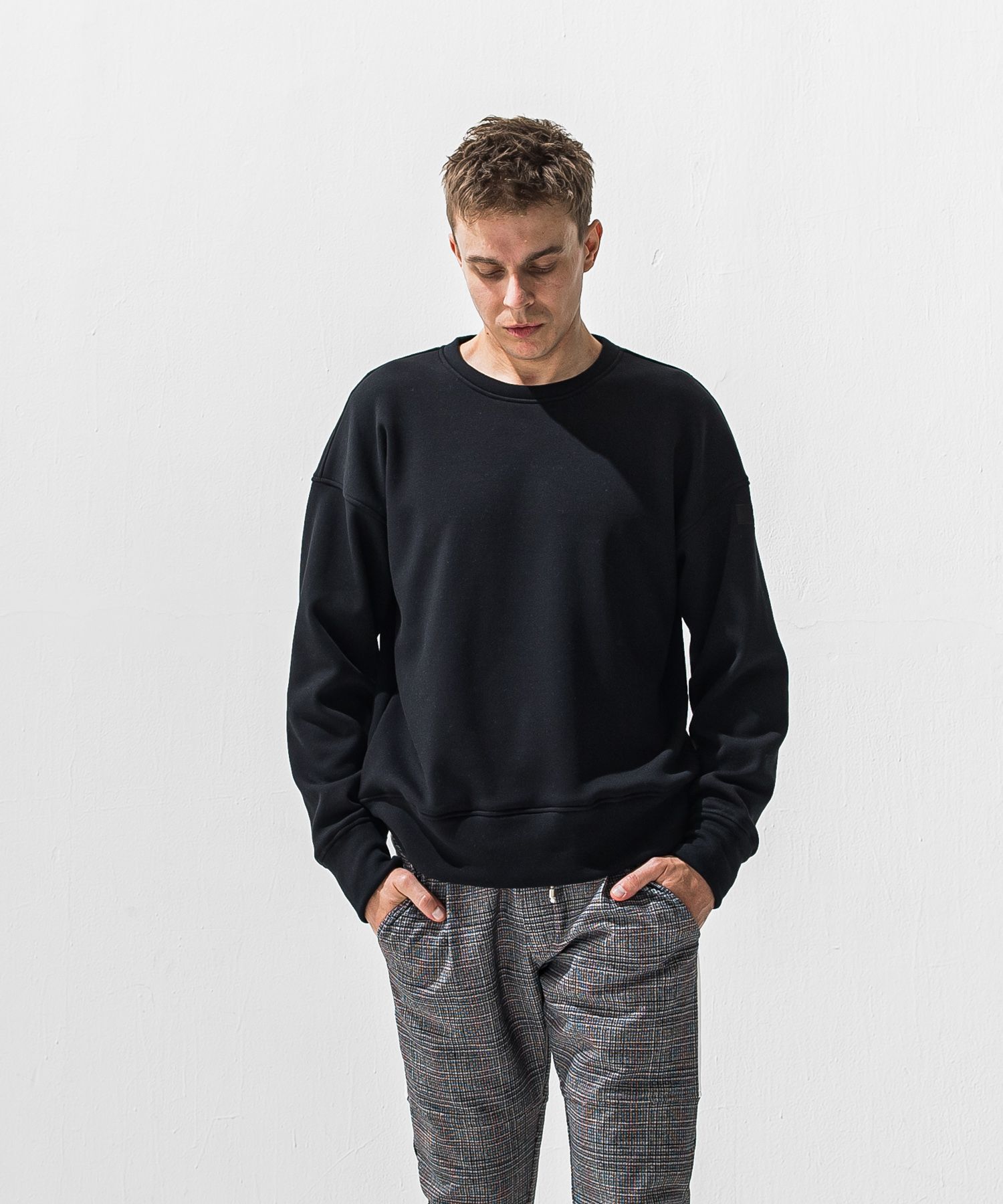 PIN ST RC VELOURS FLEECE DROP TRAINER / RC42-C-006 / 裏起毛バックロゴトレーナー / ブラック (11月上旬入荷予定)
