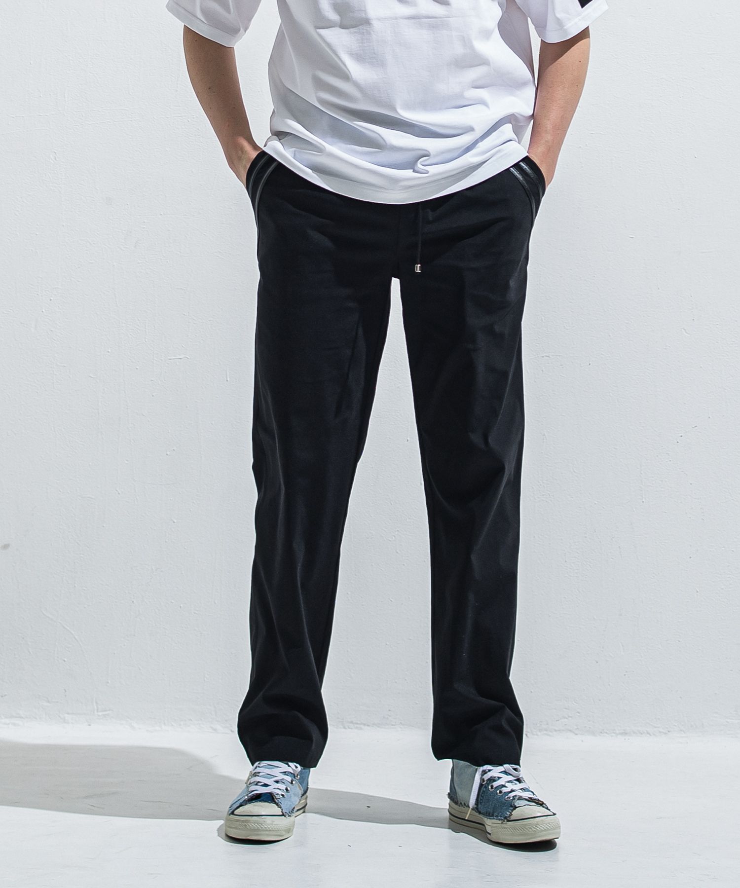 EDGE NYLON SEMI WIDE PT / RC40-ST-014WT / エッジナイロンセミワイドラインパンツ / ブラック×ブラック (4月下旬入荷予定)