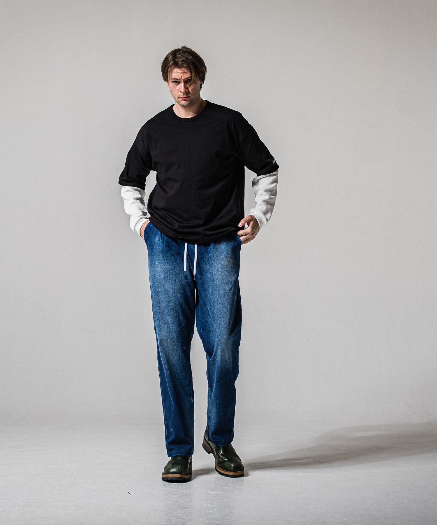 DENIM JERSEY WIDE PT / RC39-ST-016WTD / ライトオンスデニムジャージ ワイドパンツ / ダークインディゴ (2月中旬入荷予定)