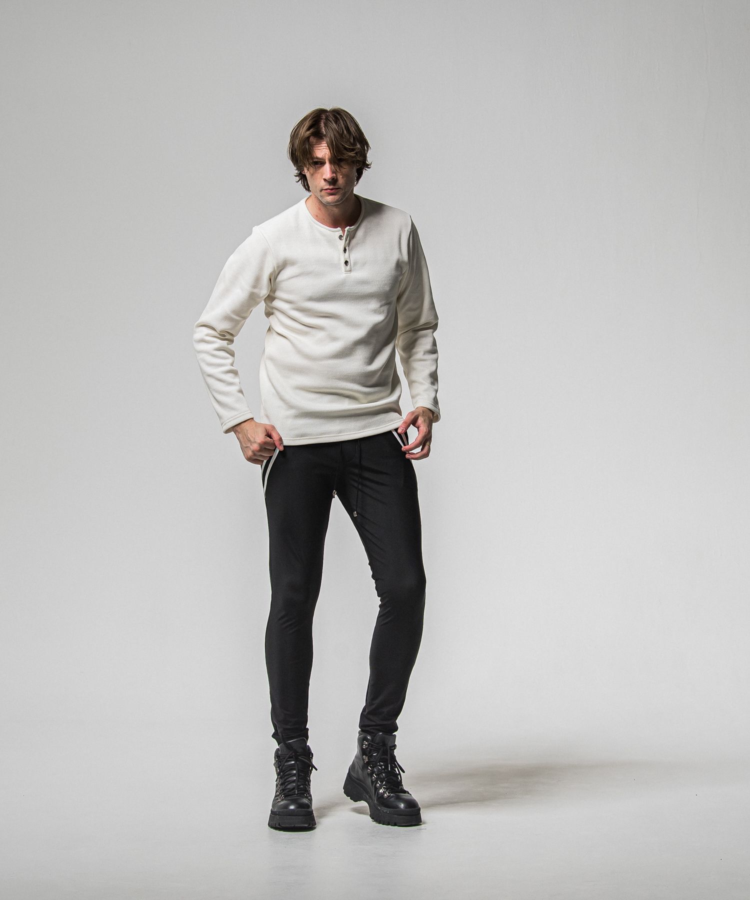 VELOURS FLEECE THERMAL HENRY / RC38-C-003 / 裏起毛サーマルヘンリーネックロングTシャツ / ホワイト (10月中旬入荷予定)