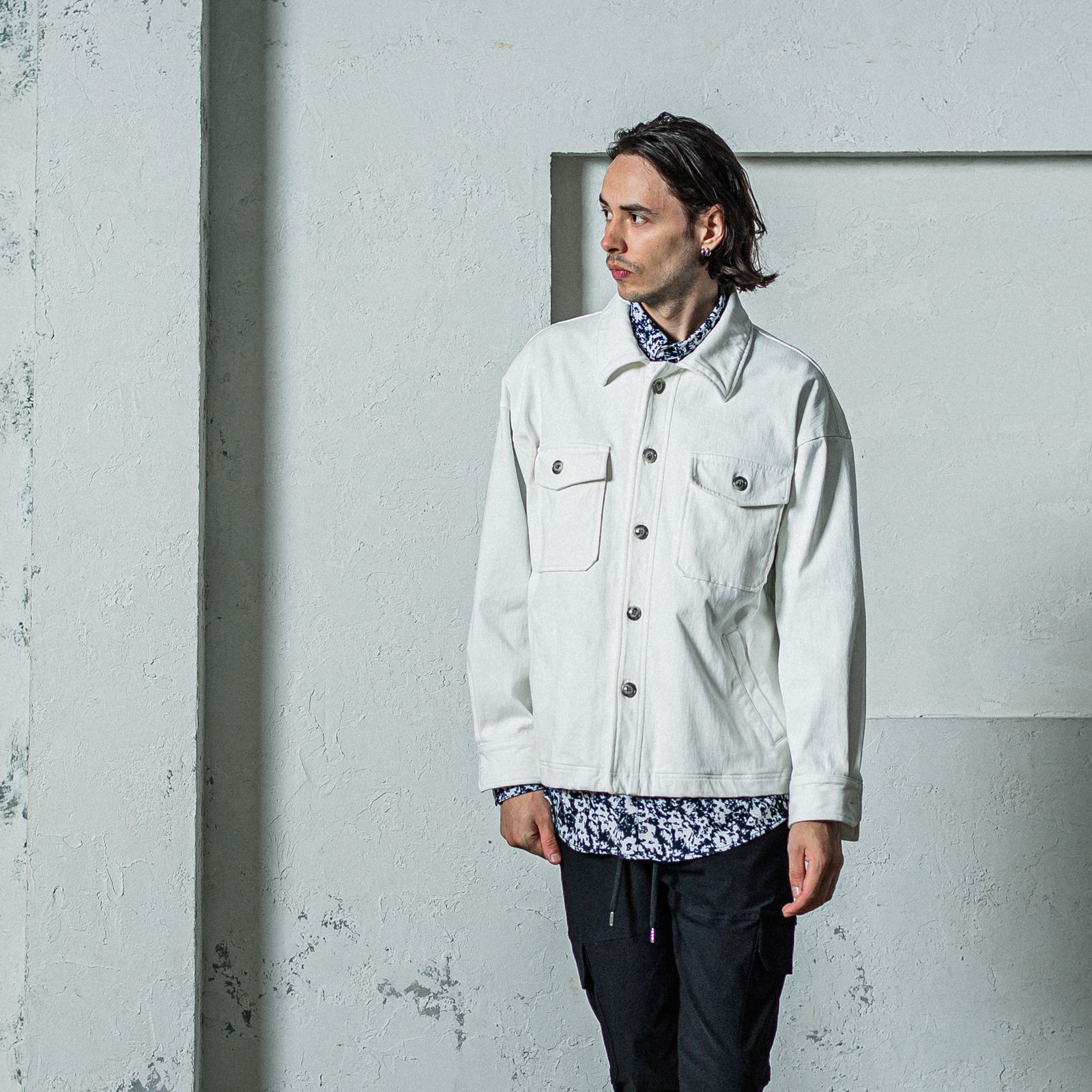 DENIM JERSEY OVER CPO / RC35-JK-002 / デニムジャージCPOジャケット / ホワイト