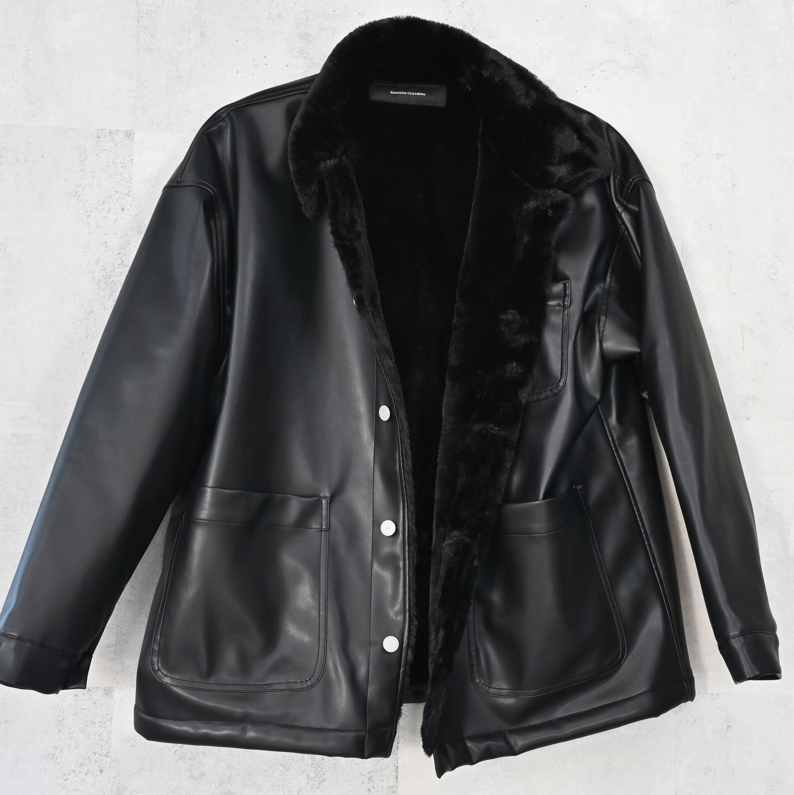 LEATHER FUR CAVER ALL / RC42-JK-002 / エコレザーファーカバーオール / ブラック (11月中旬入荷予定)
