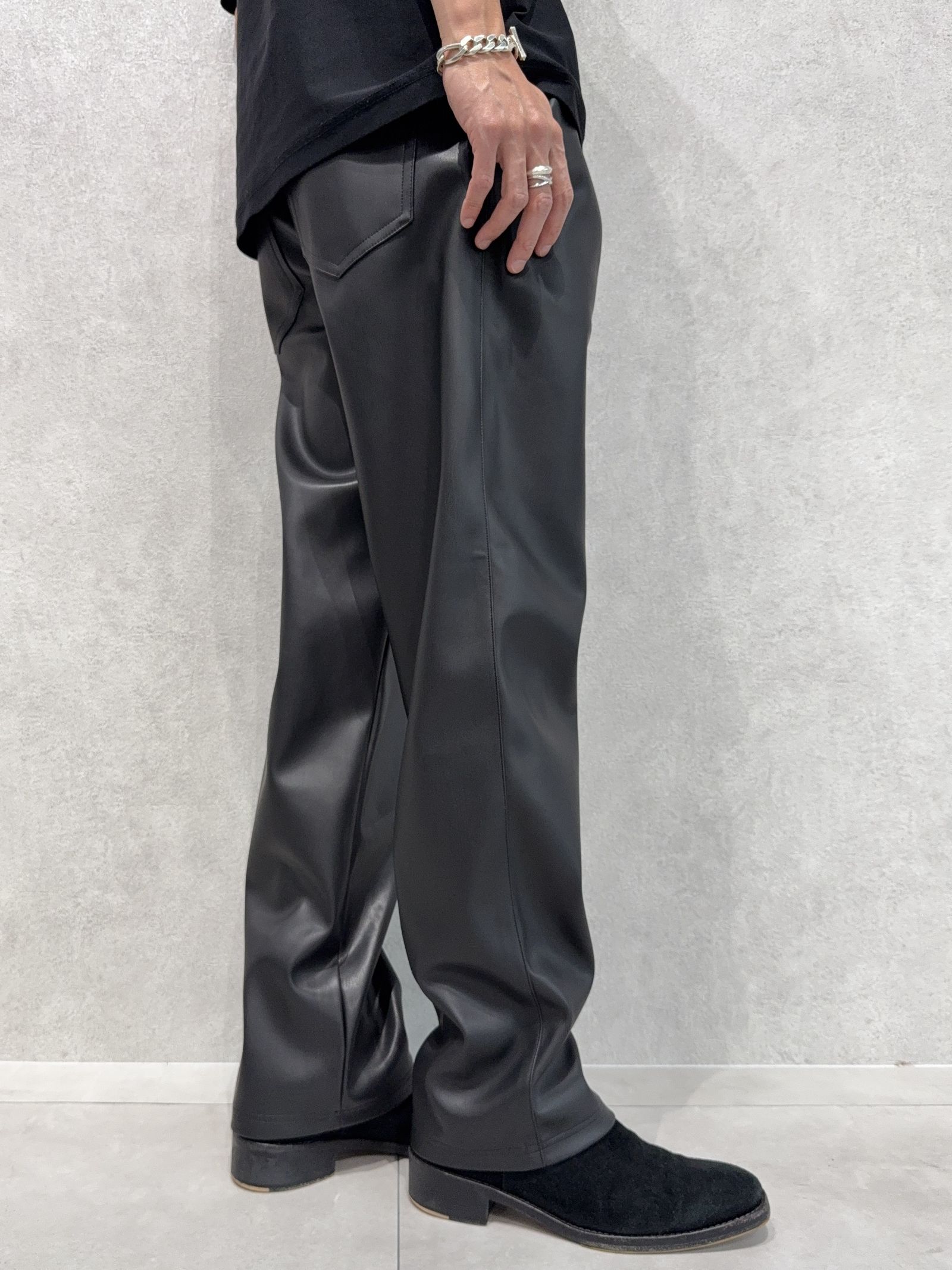 【LUKE別注】 CHRIS EASY WIDE TUCK PANTS / RC37-ST-016WTD / エコレザー ワイドパンツ / ブラック