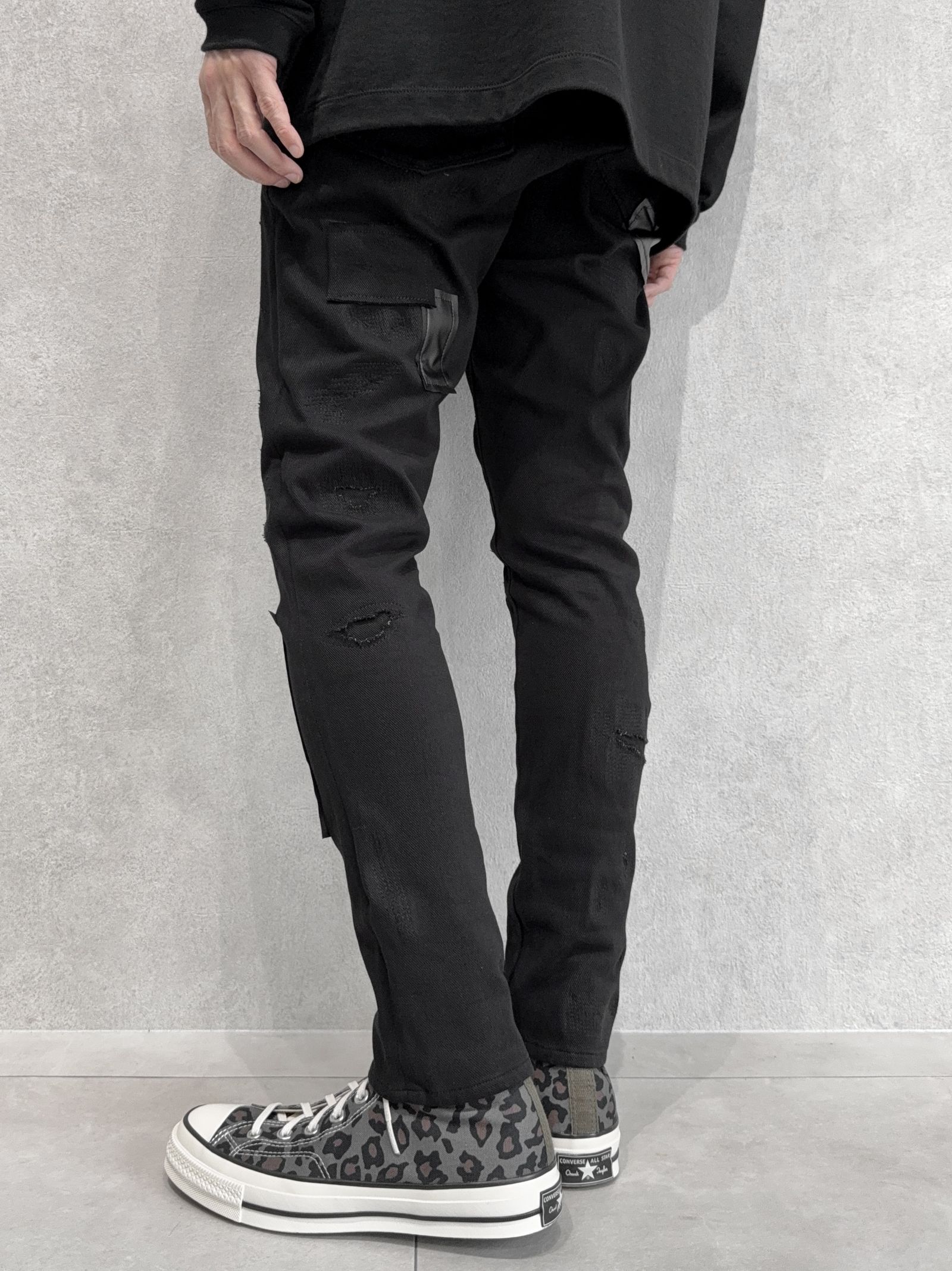MICK DENIM JERSEY / BASIC-ST-020 / デニムジャージテーパードパンツ / ブラックリメイク