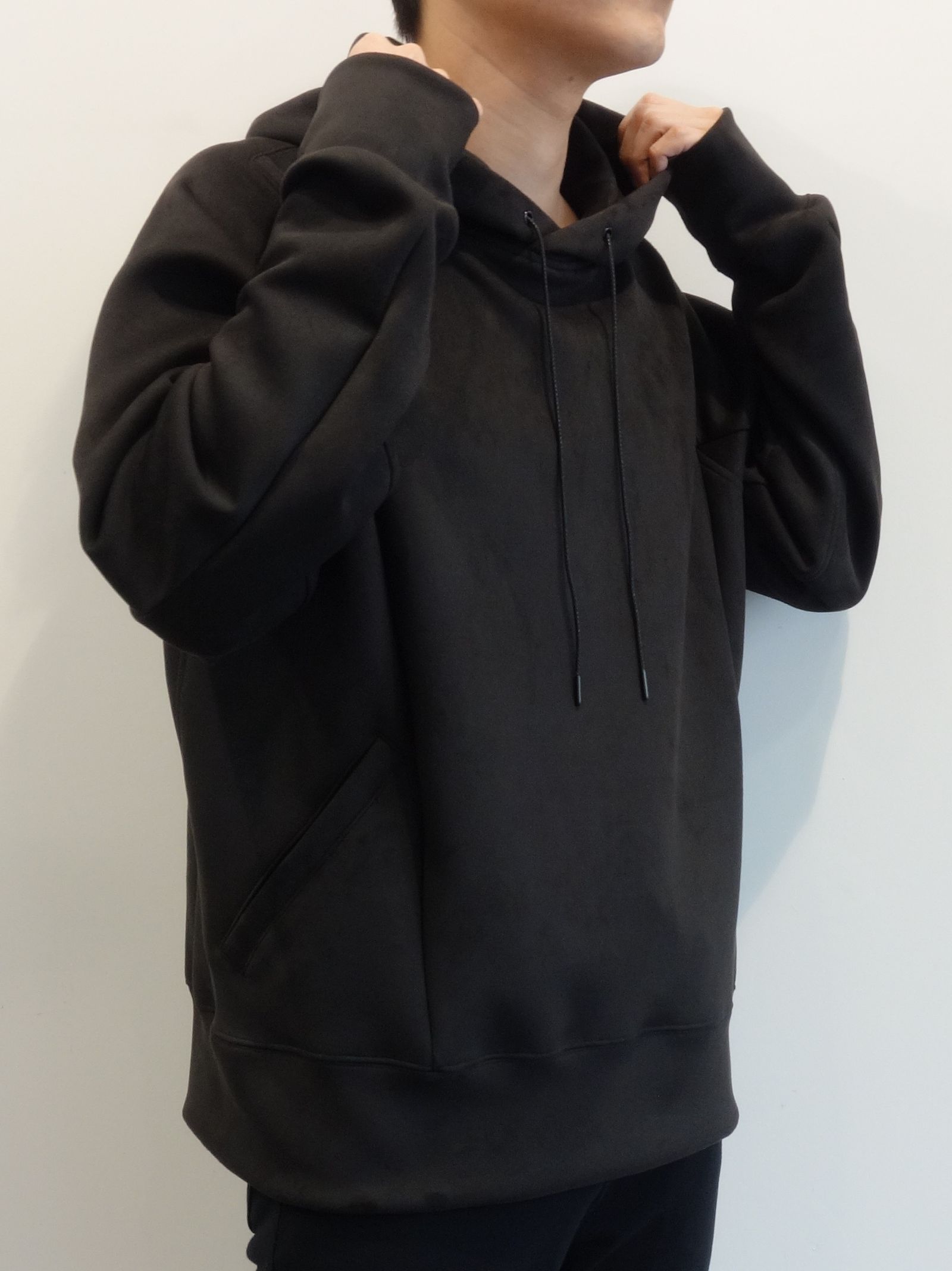 SUEDE JERSEY SOLID PULLOVER HOODIE / OR1-C-002 / スエードジャージプルオーバーパーカー / ブラック