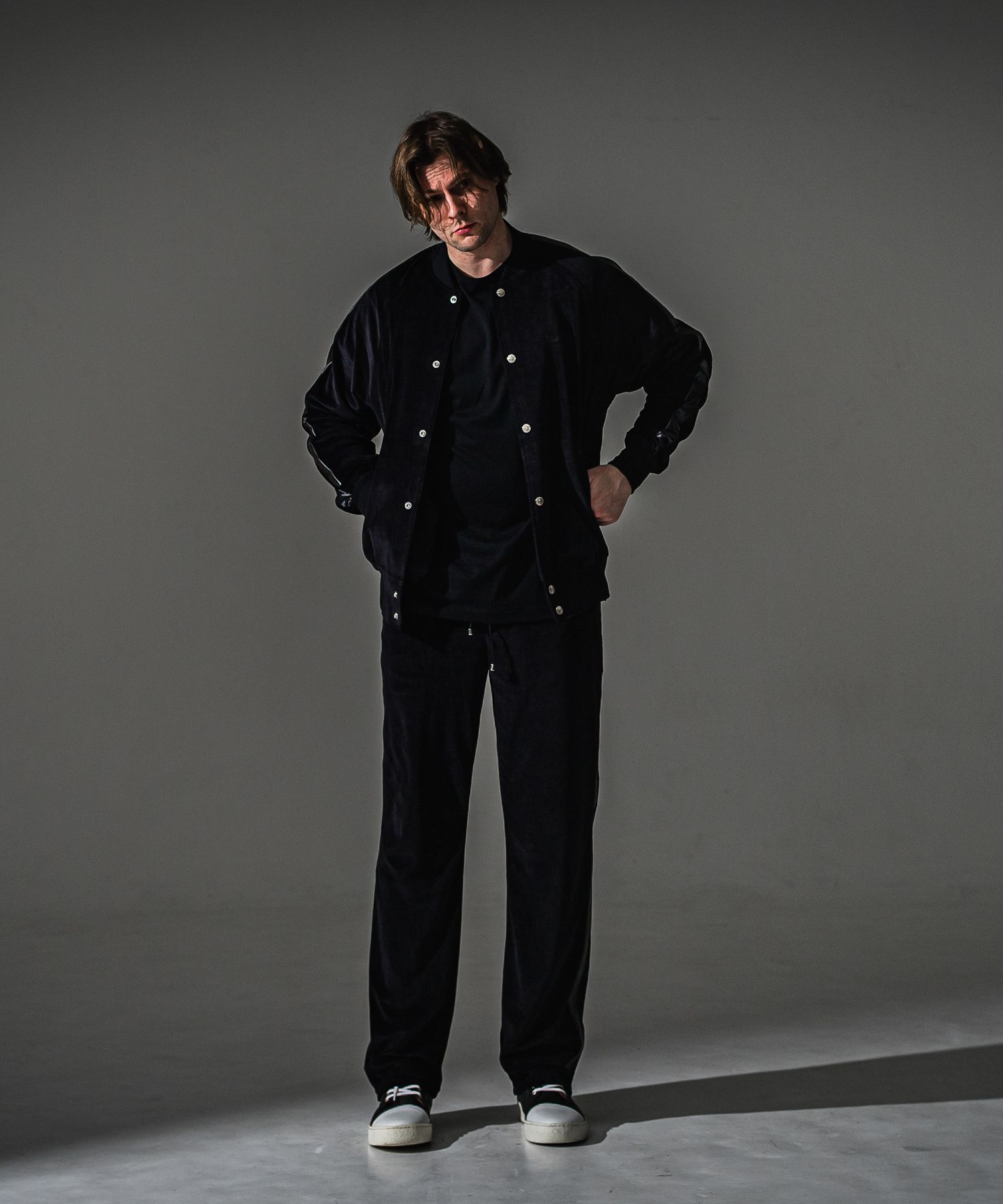 VELOUR SEMIWIDE TUCK PT / RC41-ST-044 / ベロアセミワイドタックパンツ / ブラック (9月中旬入荷予定)