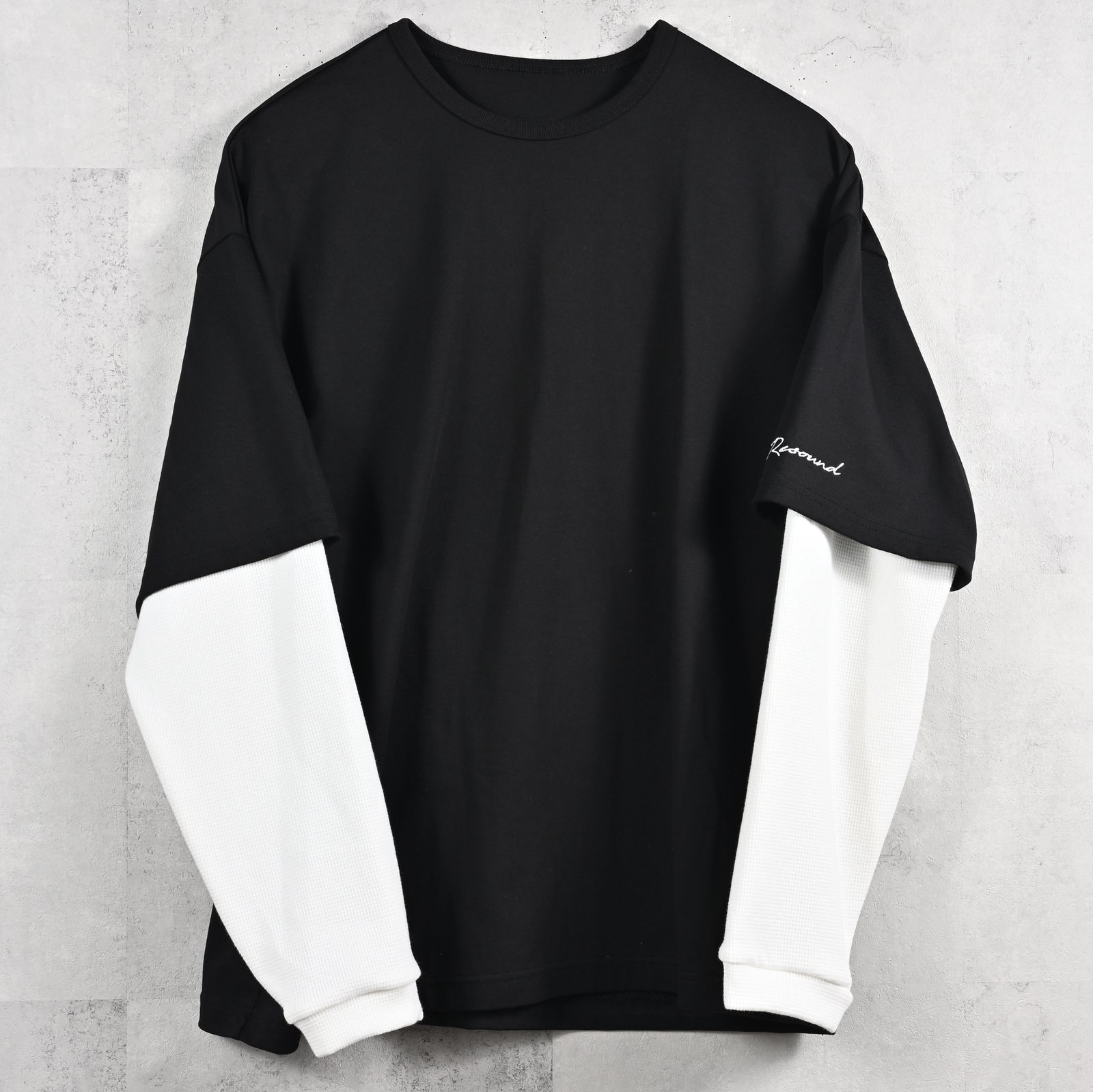 FAKE LAYERED WAFFLE LONG SLEEVE / RC39-T-007 / サーマルレイヤードロングスリーブTシャツ / ブラック×ホワイト (1月下旬入荷予定)
