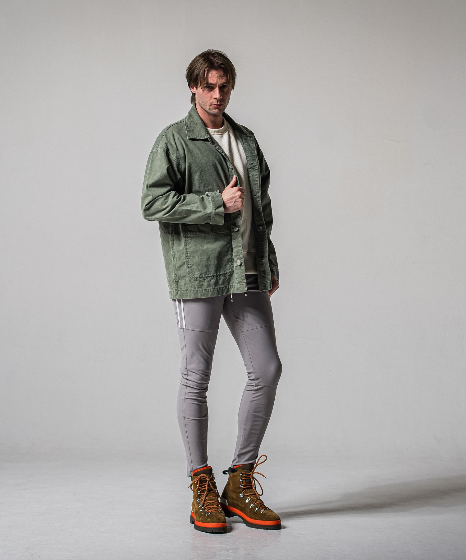 JOHNSON LINE NYLON PT / BASIC-ST-009 / ジョンソンナイロンラインパンツ / グレー×ホワイト (3月上旬入荷予定)