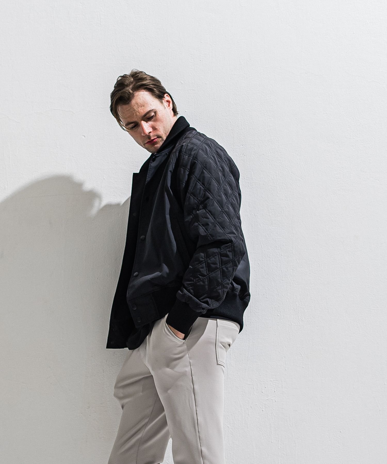 PB VARSITY JACKET / DP1-JK-001 / キルティングナイロンスタジャン / ブラック (2月中旬入荷予定)