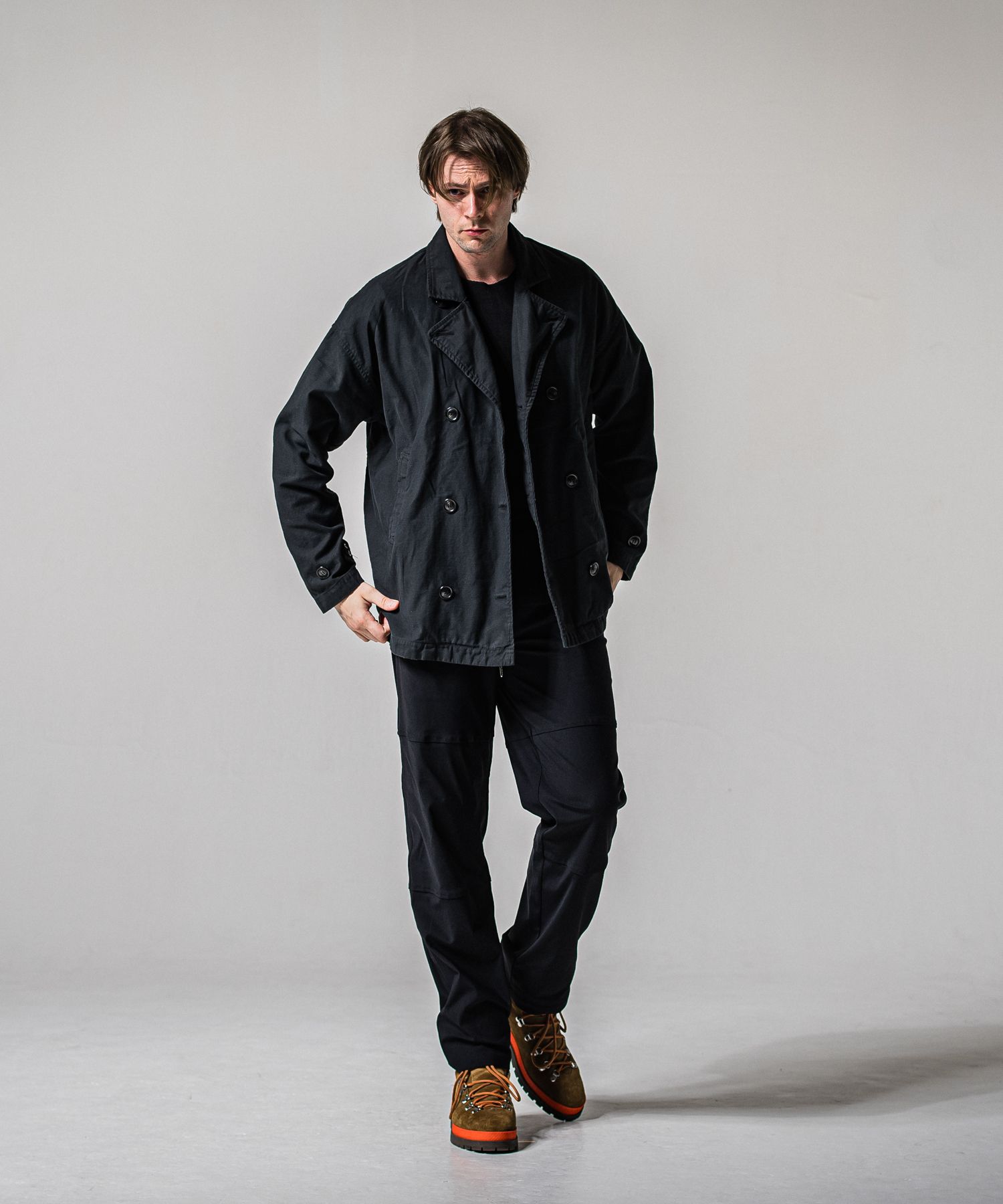 JOHNSON LINE WIDE PANTS / RC39-ST-009WT / ジョンソンラインワイドタックパンツ / ブラック×ブラック (1月下旬入荷予定)