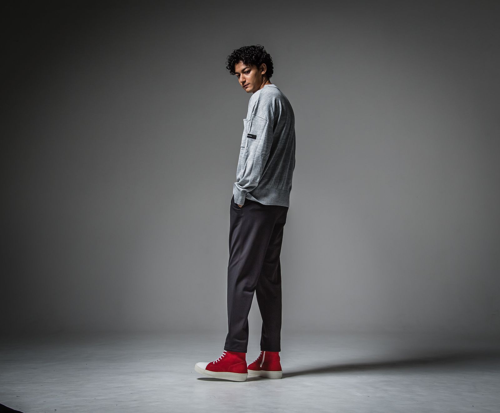 PAT WIDE EASY PANTS / RC30-ST-036H / ベルト付き裏起毛テーパードワイドパンツ / ブラック