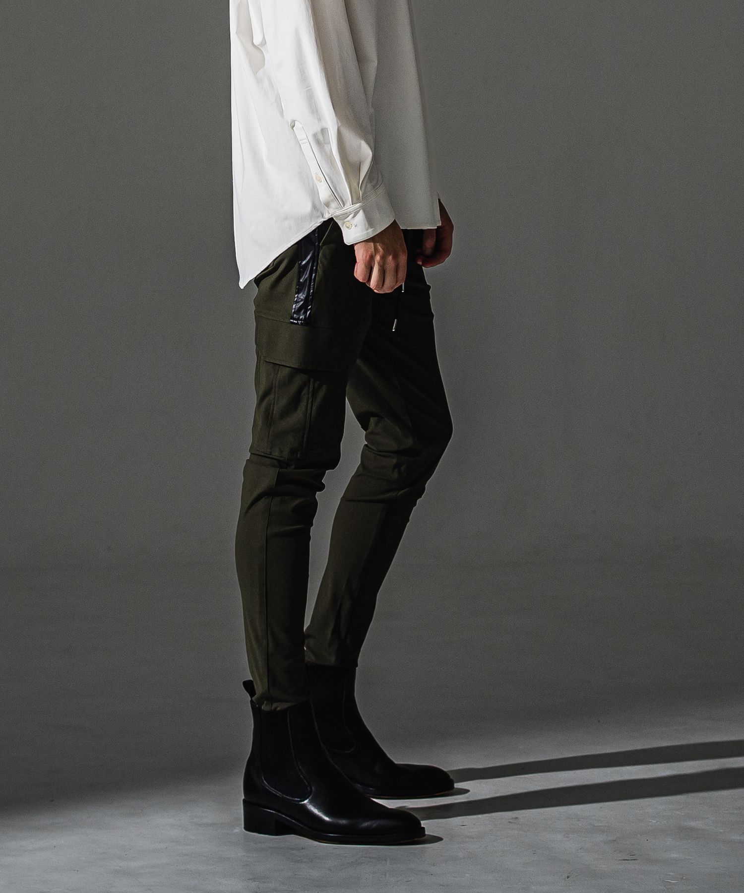 DARRELL CARGO PT / BASIC-ST-010 / レザーラインナイロンカーゴパンツ / カーキ×レザーブラック (7月下旬入荷予定)