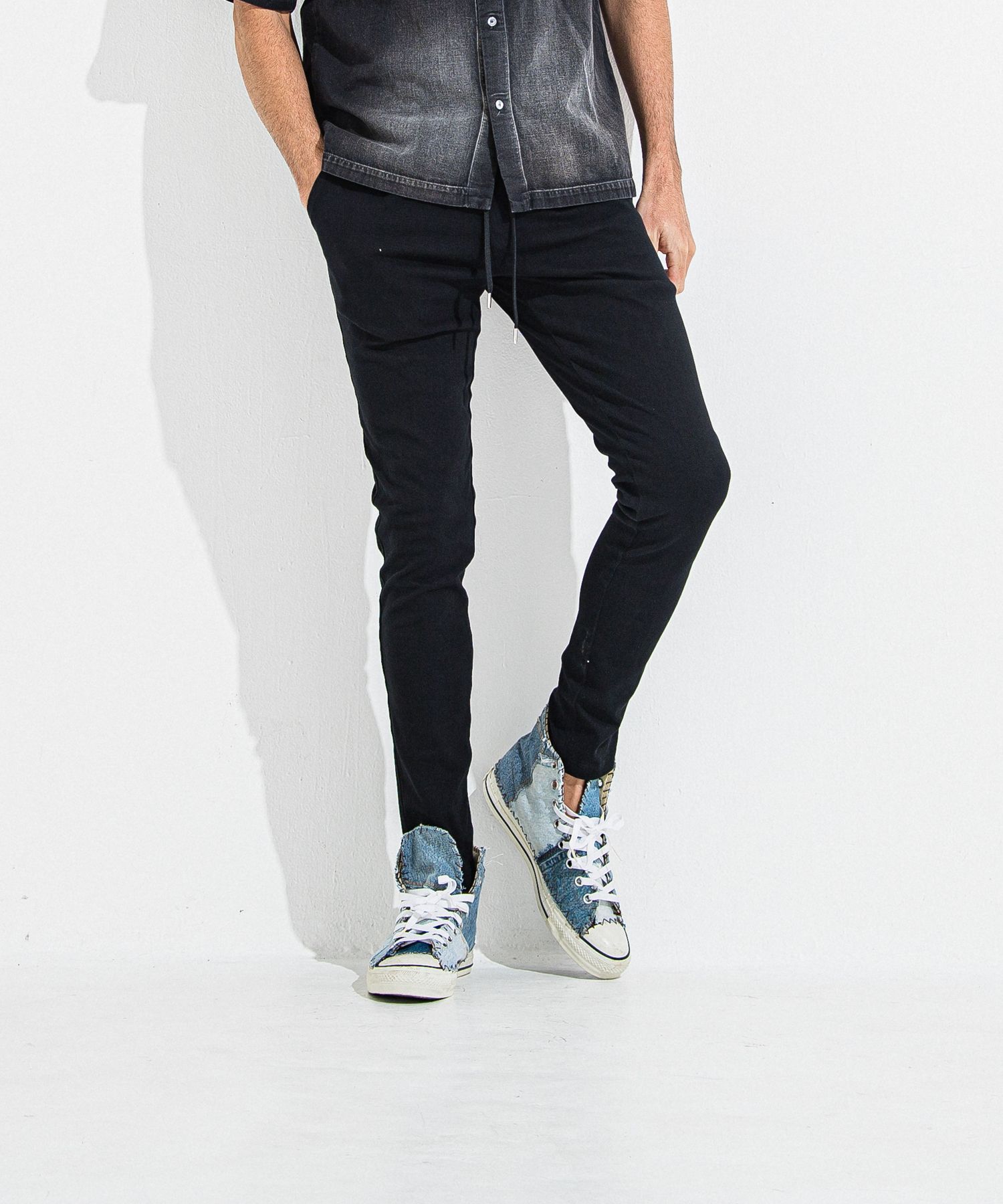 DENIM JERSEY CHRIS EASY TUCK PT / RC36-ST-016TD / ライトオンスデニムジャージイージータックパンツ / ブラック