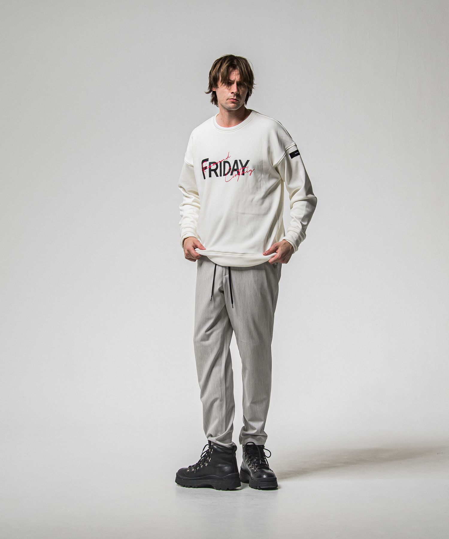 【FRIDAYコラボ】 FRIDAY OLD LOGO VELOURS FLEECE TRAINER / RCF1-C-003 / 裏起毛FRIDAYオールドロゴトレーナー / ホワイト (11月上旬入荷予定)