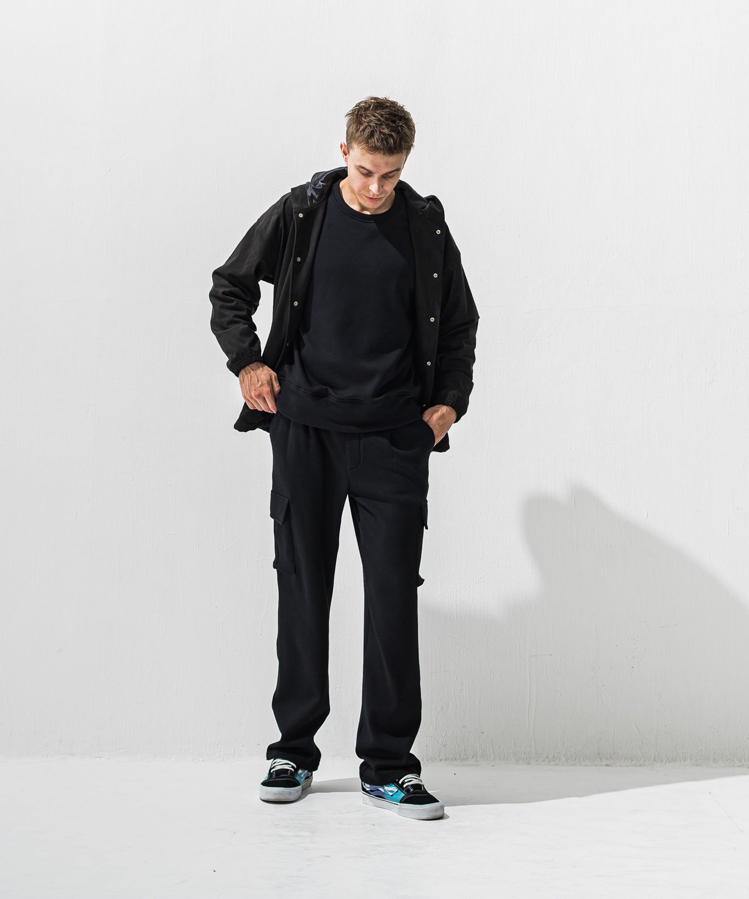 VELOURS FLEECE HEAD CARGO / RC42-ST-043 / 裏起毛セミワイドカーゴタックパンツ / ブラック (11月中旬入荷予定)