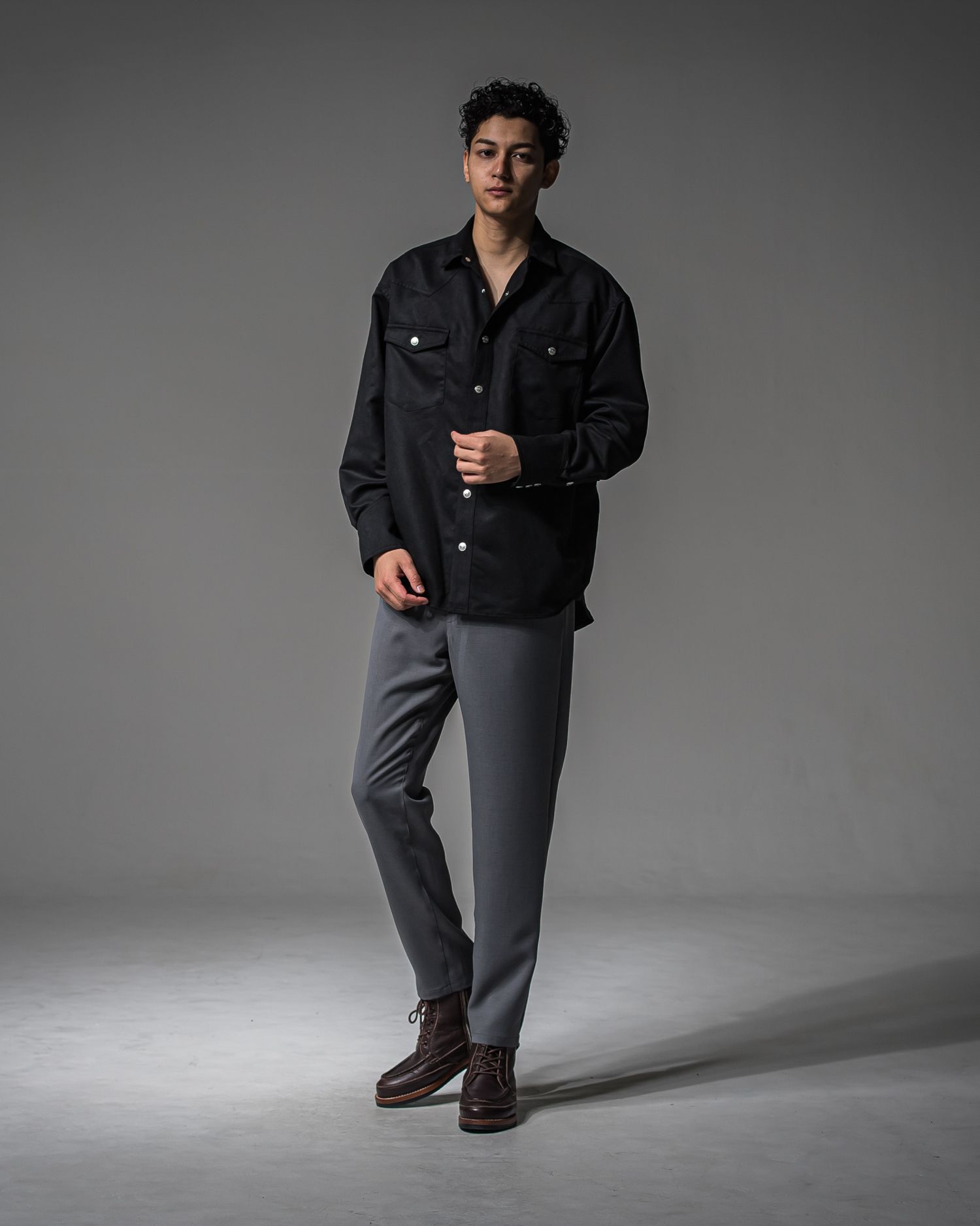 JAMES OVER SUEDE SHIRT / RC37-SH-003 / スエードエコレザーシャツ / ブラック
