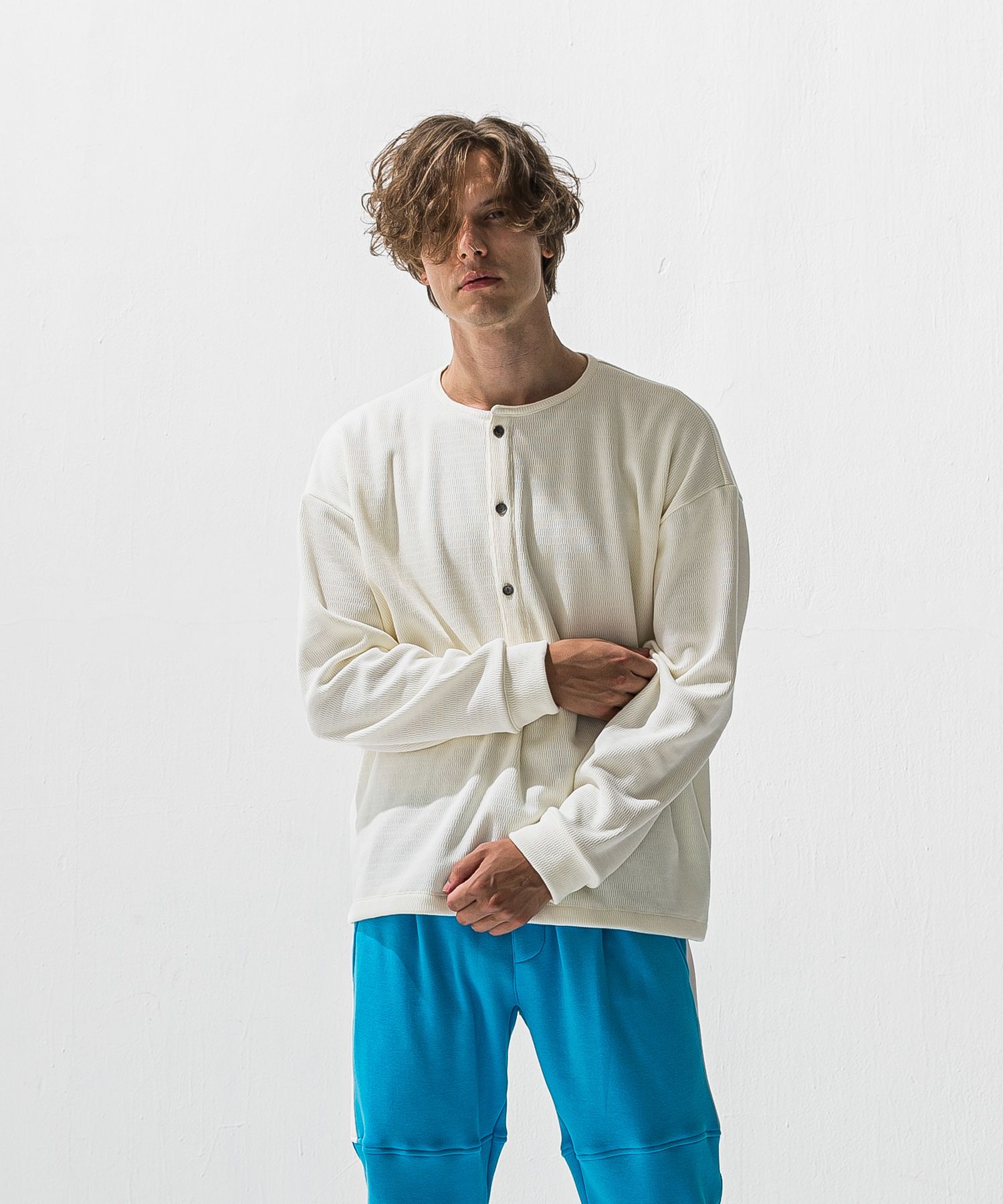 OVER HENRY VELOURS FLEECE THERMAL / RC42-C-004 / 裏起毛オーバーサイズヘンリーネックサーマル / ホワイト (10月下旬入荷予定)