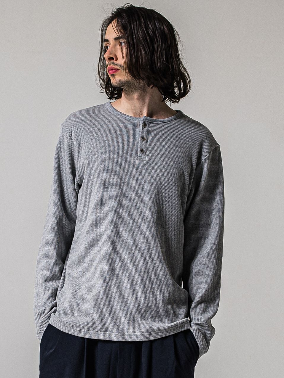 WAFFLE HENRY / RC39-C-001 / サーマルヘンリーネックロングTシャツ / グレー (1月中旬入荷予定)
