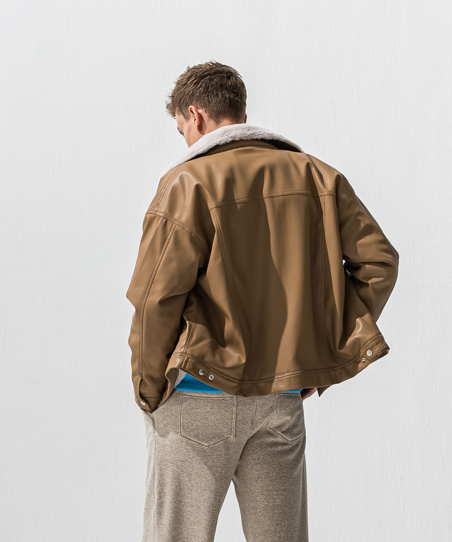 LEATHER FUR OVER G / RC42-JK-001 / エコレザーファーGジャン / ベージュ (11月中旬入荷予定)