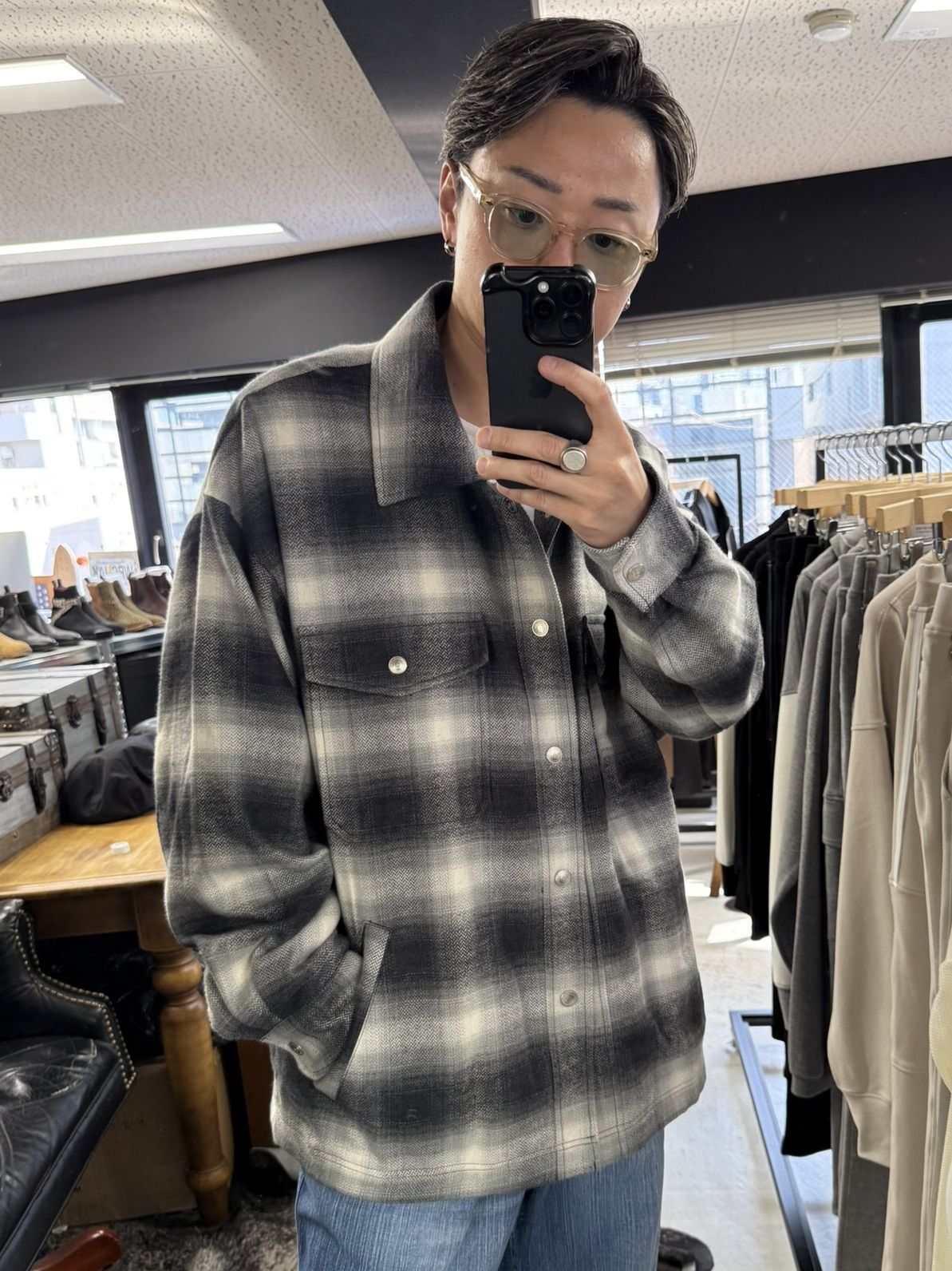 FLANNEL CHECK JK / RC41-JK-006 / フランネルチェックCPOジャケット / ブラック (8月下旬入荷予定)