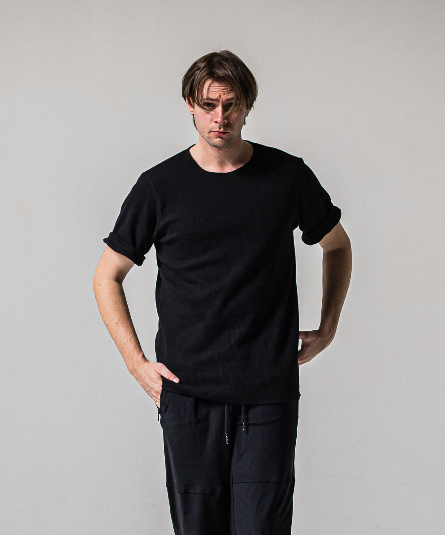 CUT OFF THERMAL TEE / RC39-T-003 / サーマルロールアップTシャツ / ブラック (3月中旬入荷予定)