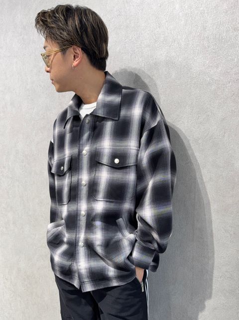 RESOUND新作チェックシャツ×ワイドラインパンツコーデ