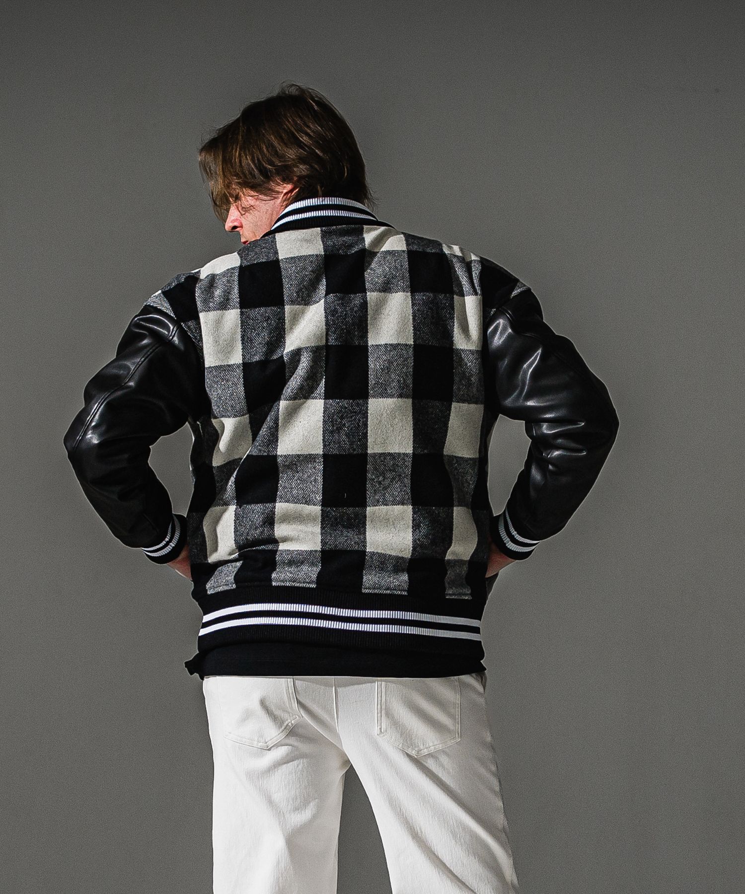 VARSITY JACKET / RC41-JK-008 / スタジャン / ブラック×ホワイトチェック (10月下旬入荷予定)