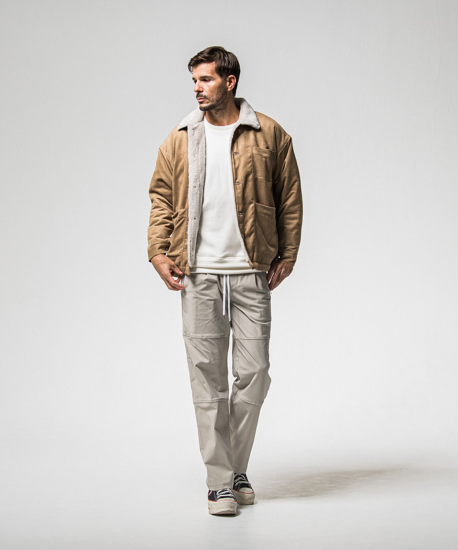 JOHNSON LINE HEAT WIDE TUCK PANTS / RC38-ST-009HWT / 裏起毛ジョンソンラインワイドタックパンツ / グレー×ホワイト (10月下旬入荷予定)