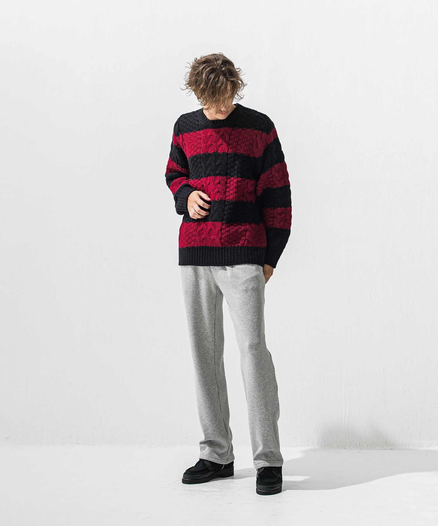 CABLE LAW SWEATER / RC42-K-002 / ケーブルニット / ブラック×レッド (10月下旬入荷予定)