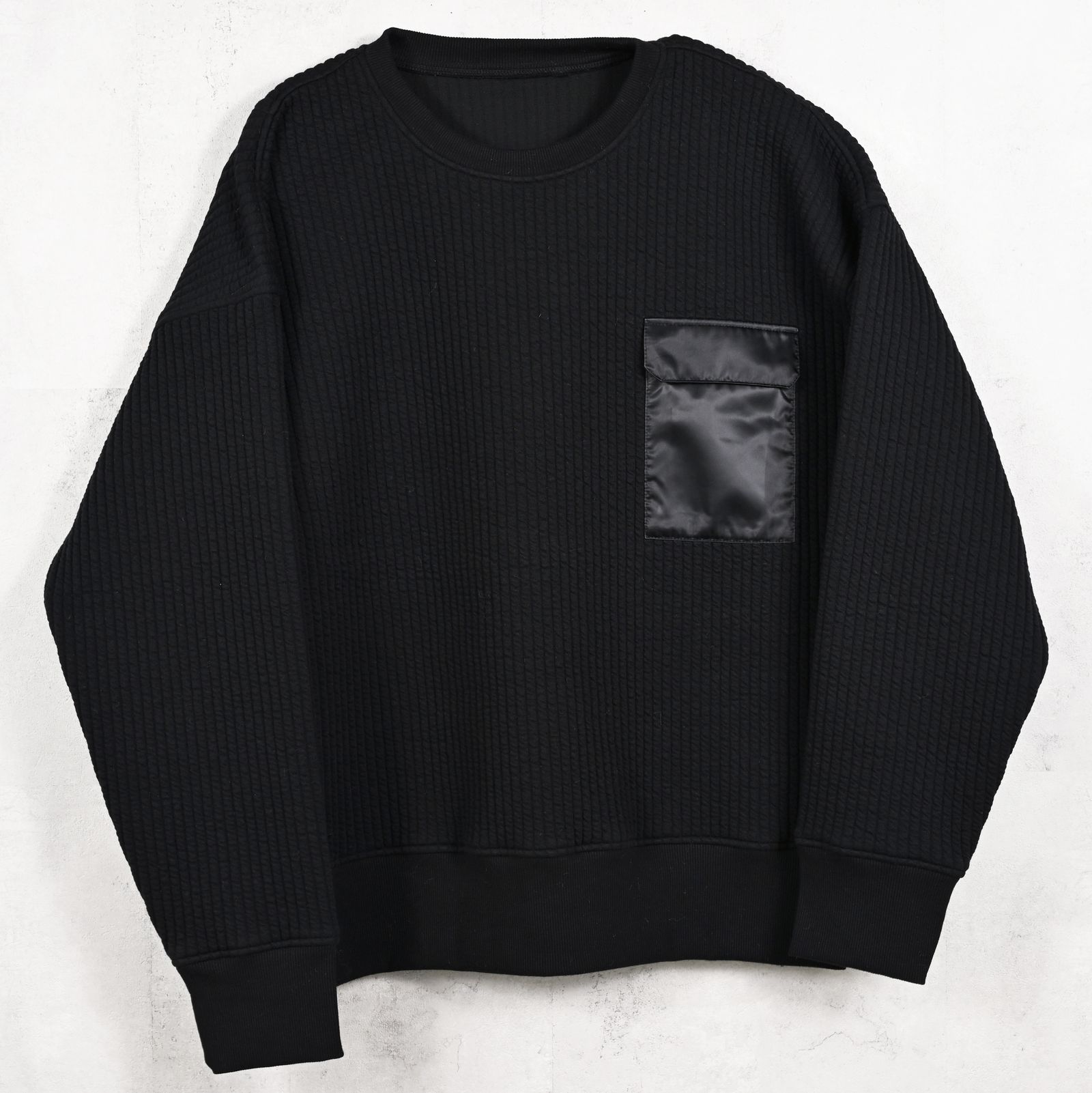 STRIPE QUILTING DROP TRAINER / RC37-C-003 / ストライプキルティングトレーナー / ブラック (9月下旬入荷予定)