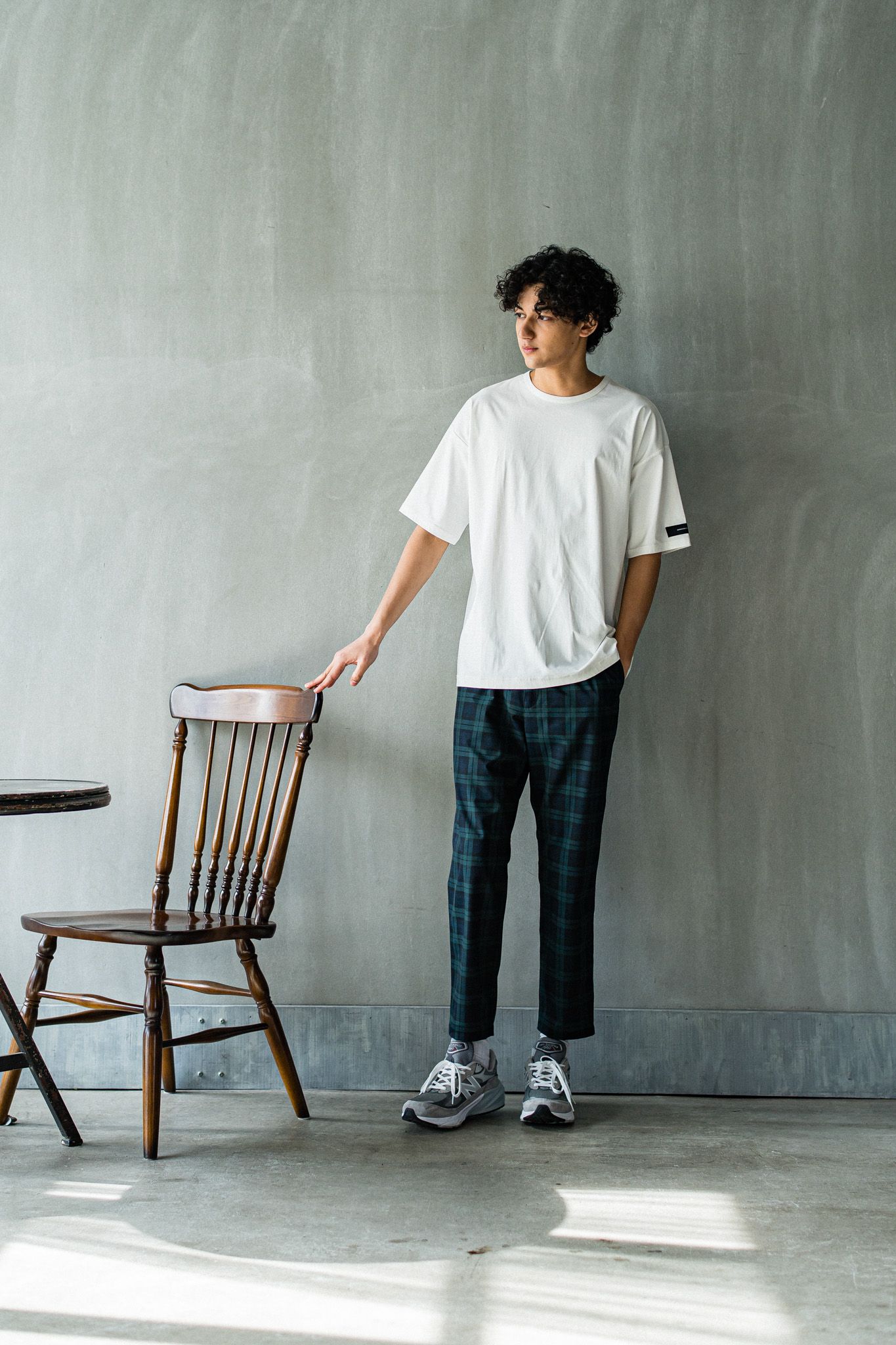 PAT WIDE EASY PANTS / RC32-ST-036 / ベルト付きテーパードワイドパンツ / グリーンチェック