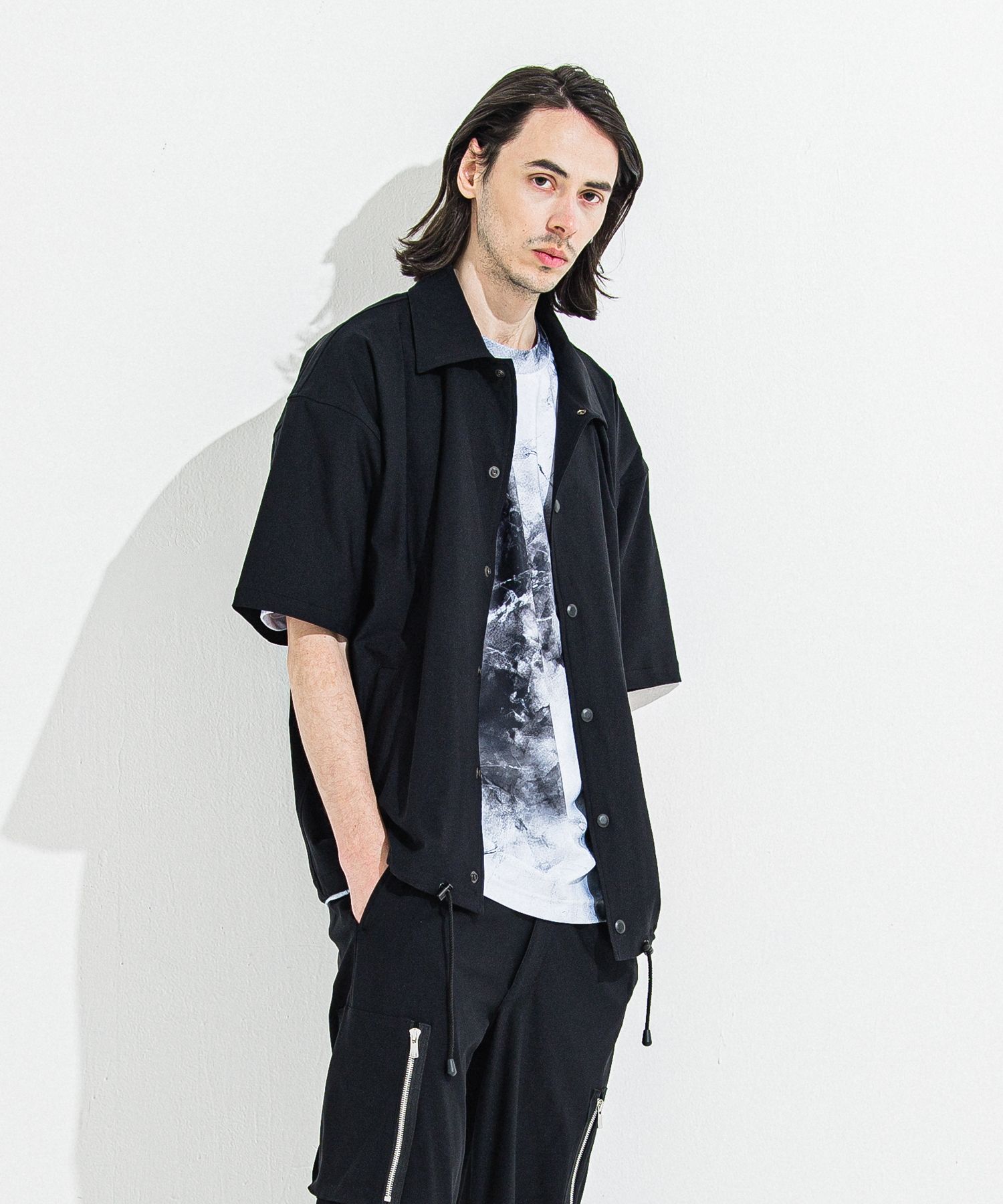 NYLON HALF COACH JACKET / RC36-C-002 / 半袖ナイロンコーチジャケット / ブラック