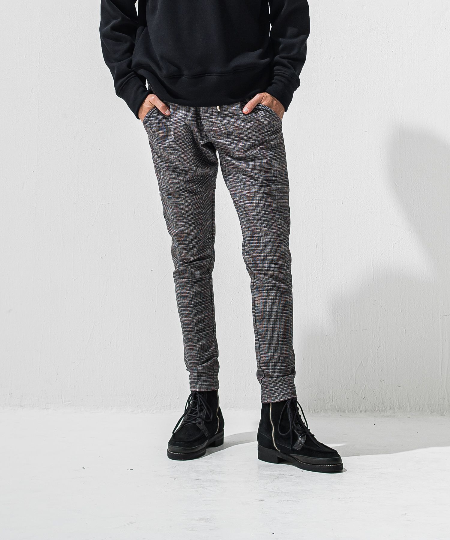 JT HEAT CHECK PT / RC42-ST-045 / 裏起毛切り替えラインタックパンツ / グレンチェック グレー×レッド (11月中旬入荷予定)