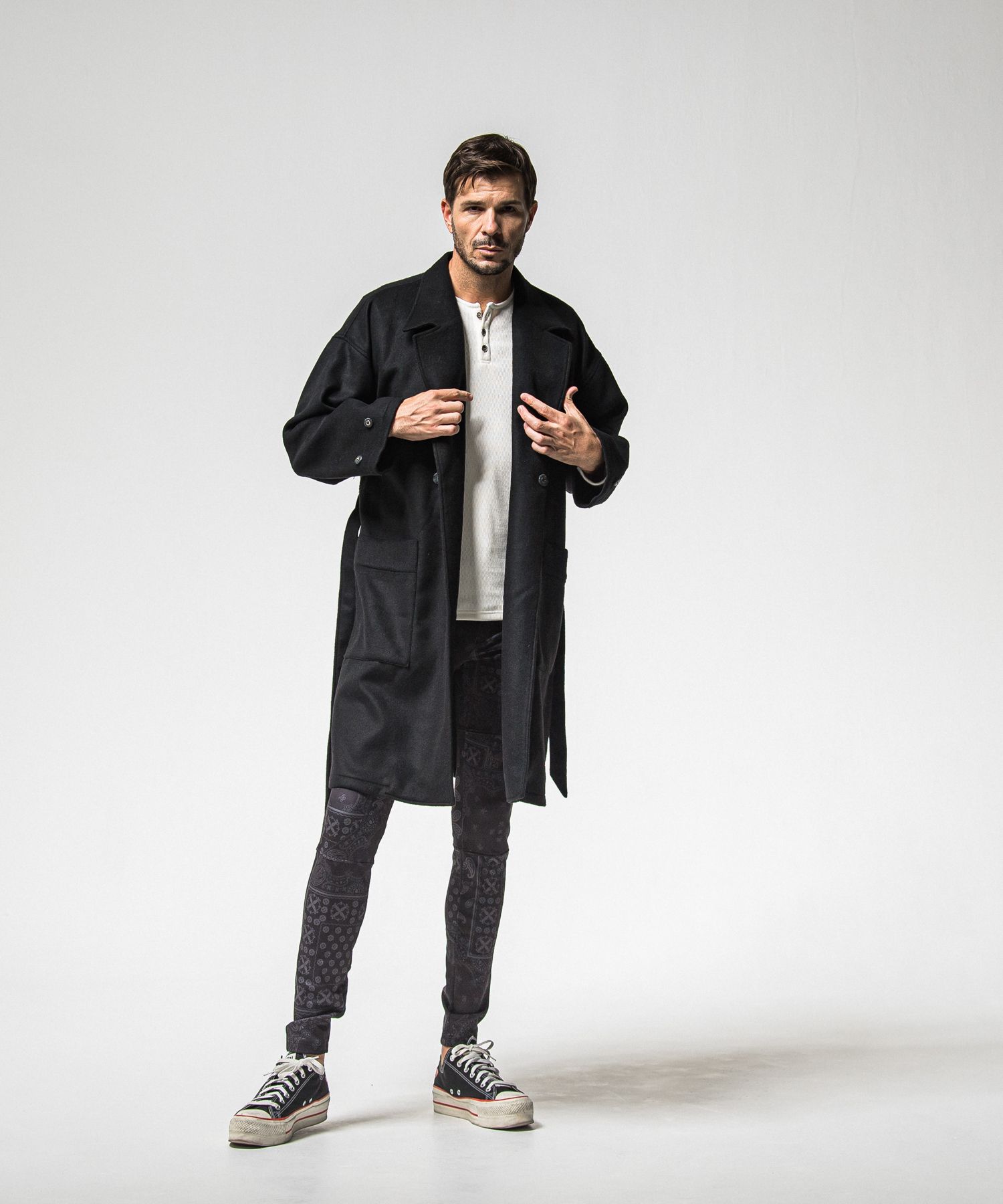 VELOURS FLEECE THERMAL HENRY / RC38-C-003 / 裏起毛サーマルヘンリーネックロングTシャツ / ホワイト (10月中旬入荷予定)