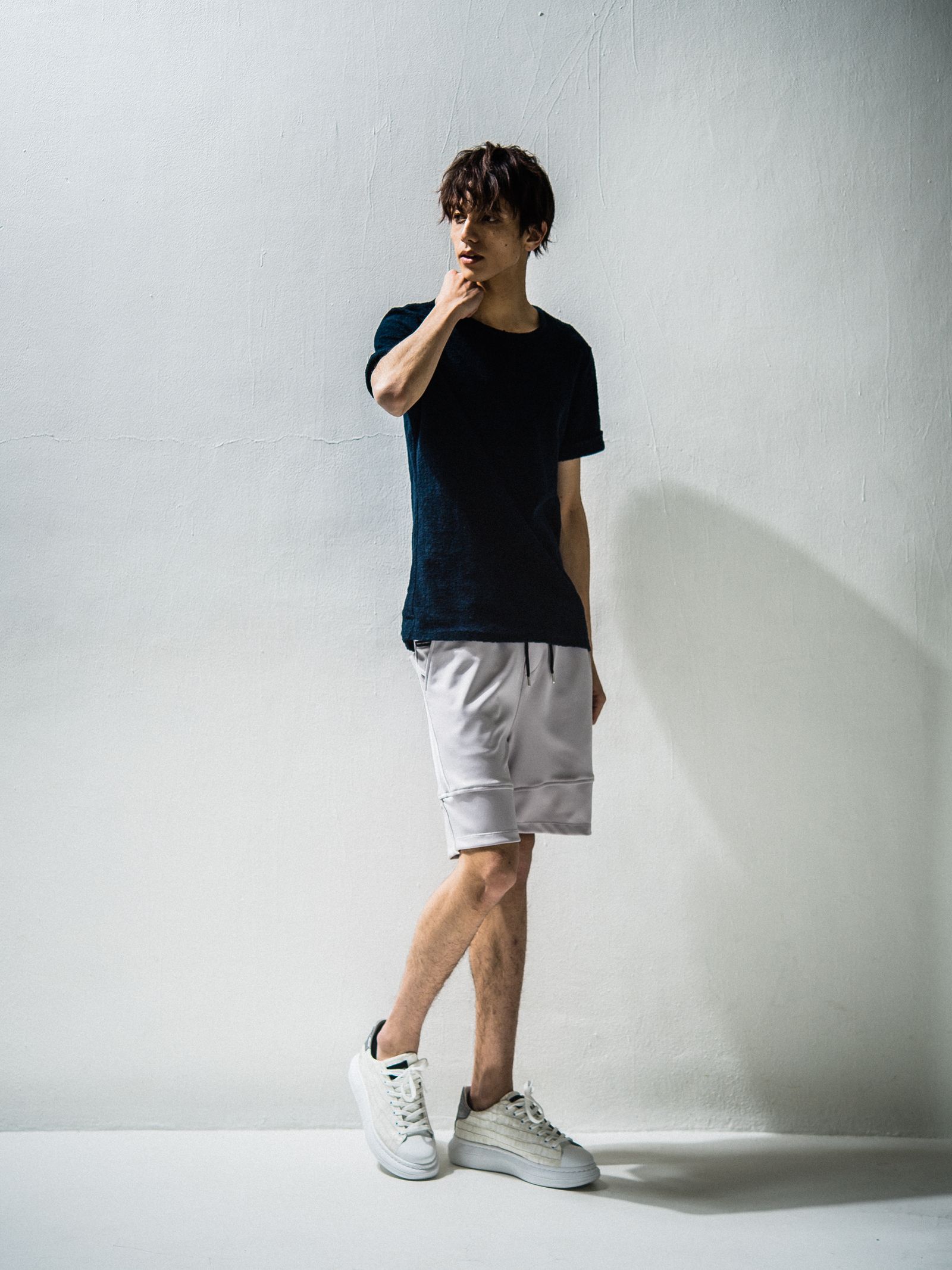 RANDOM PILE ROLL UP TEE / RC24-T-001 / パイル無地Tシャツ / ネイビー