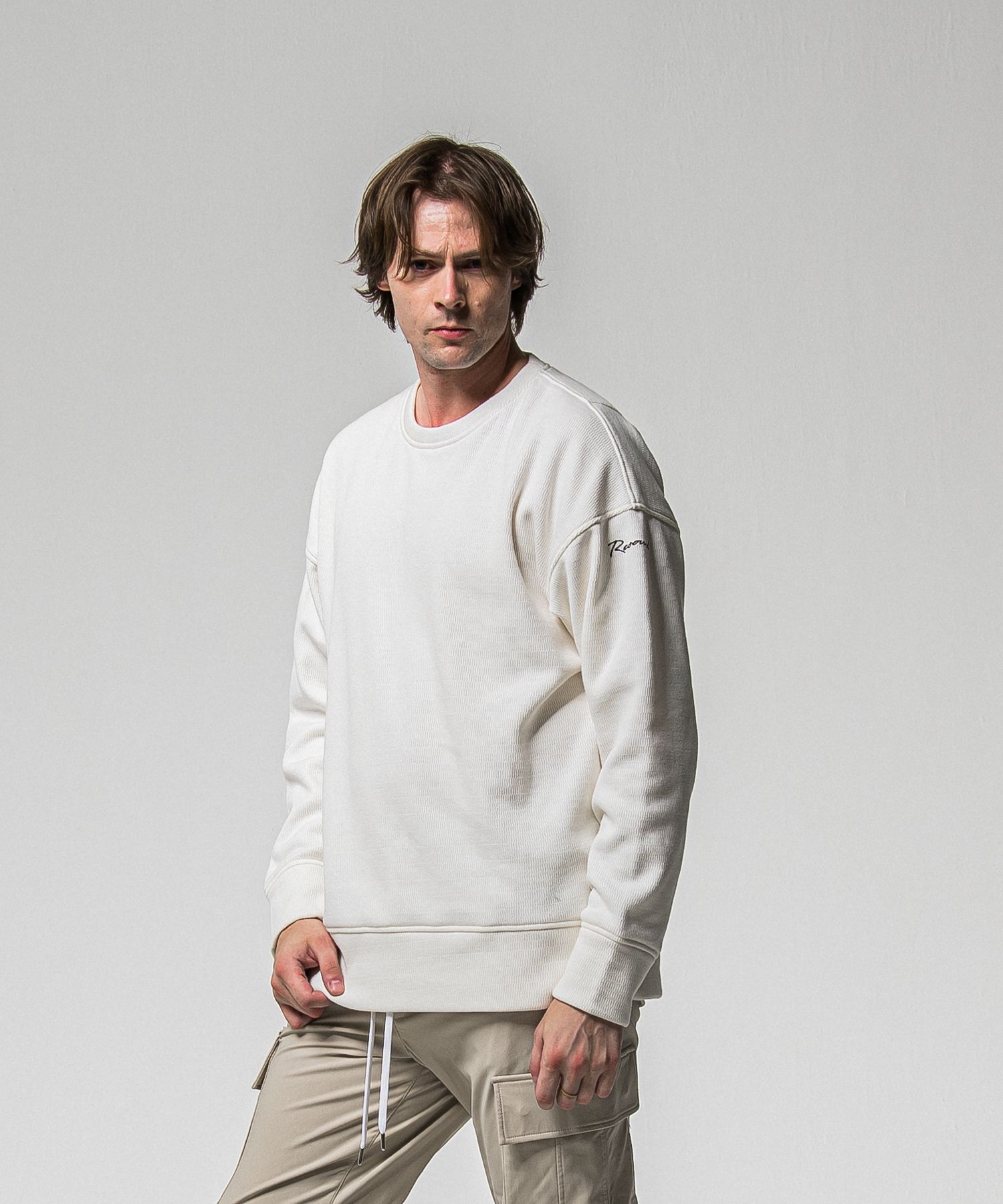 VELOURS FLEECE THERMAL LOOSE TRAINER / RC38-C-002 / 裏起毛サーマルトレーナー / ホワイト (10月中旬入荷予定)