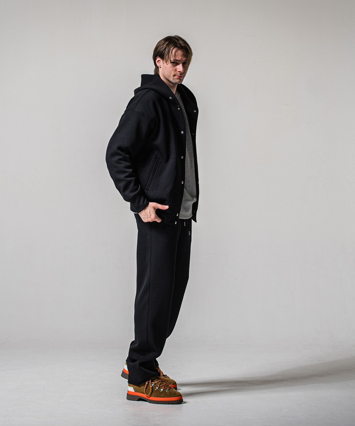 AZE VARSITY HOODIE / RC39-C-006 / 高機能畦編みニットトレーナー / ブラック (1月中旬入荷予定)