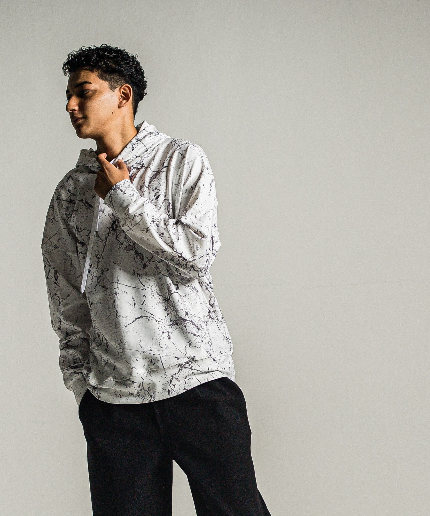 PAINT LOOSE HOODIE / RC34-C-008 / ペイント柄ルーズパーカー / グレー