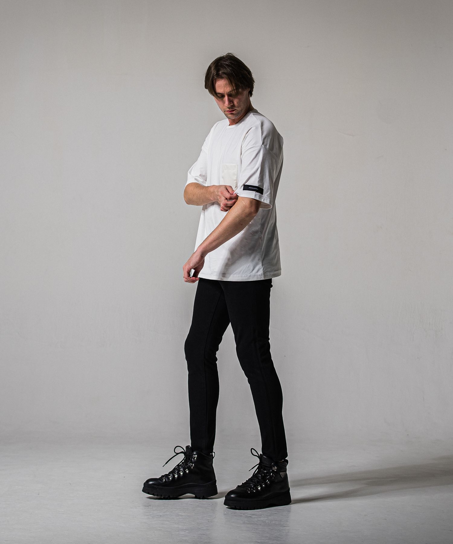 LEATHER POCKET OVER NYLON T / RC39-T-005 / レザーポケットナイロンビッグTシャツ / ホワイト (4月上旬入荷予定)