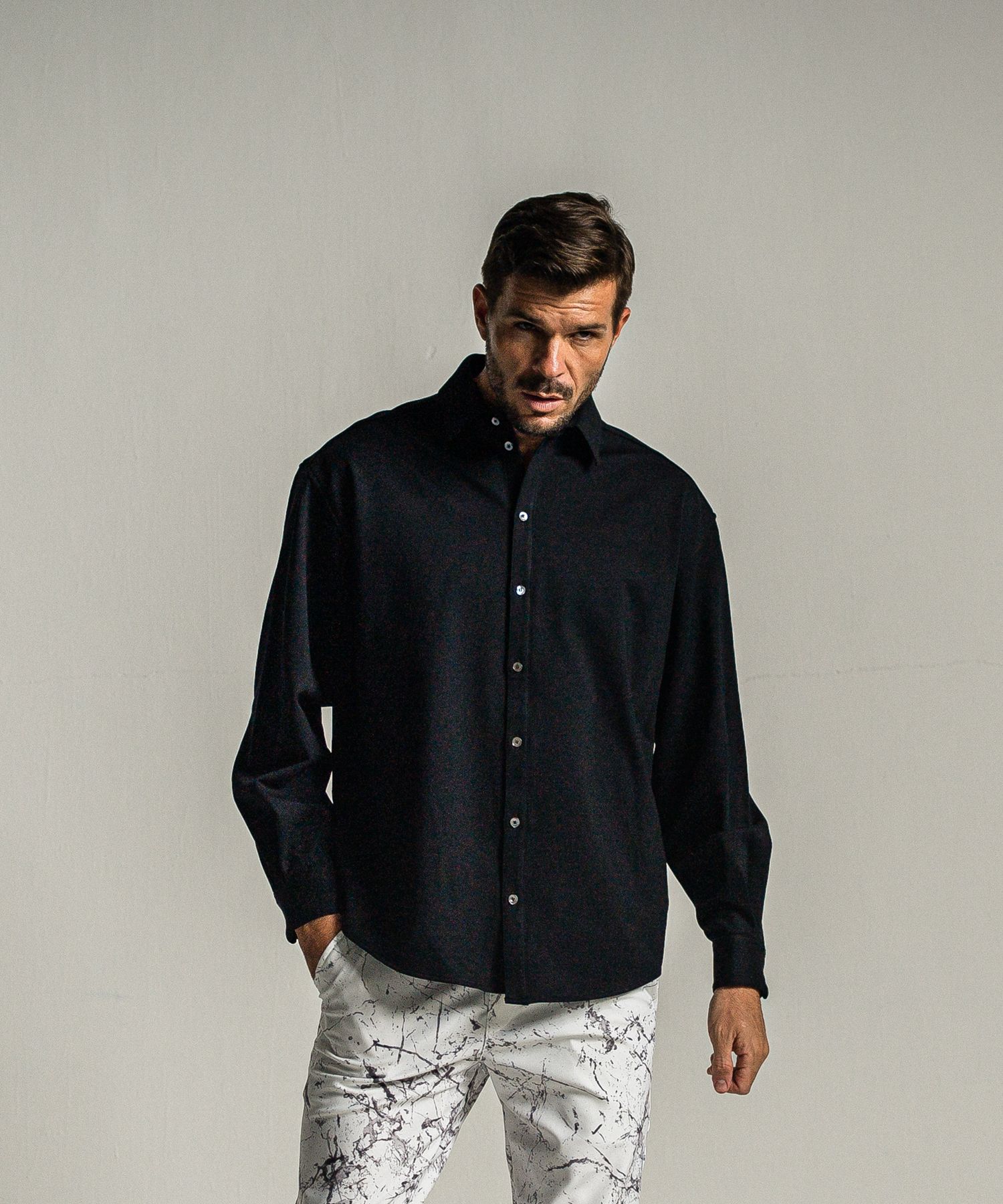 JERSEY JACK SHIRT / RC34-SH-001 / 裏起毛オーバーサイズシャツ / ブラック