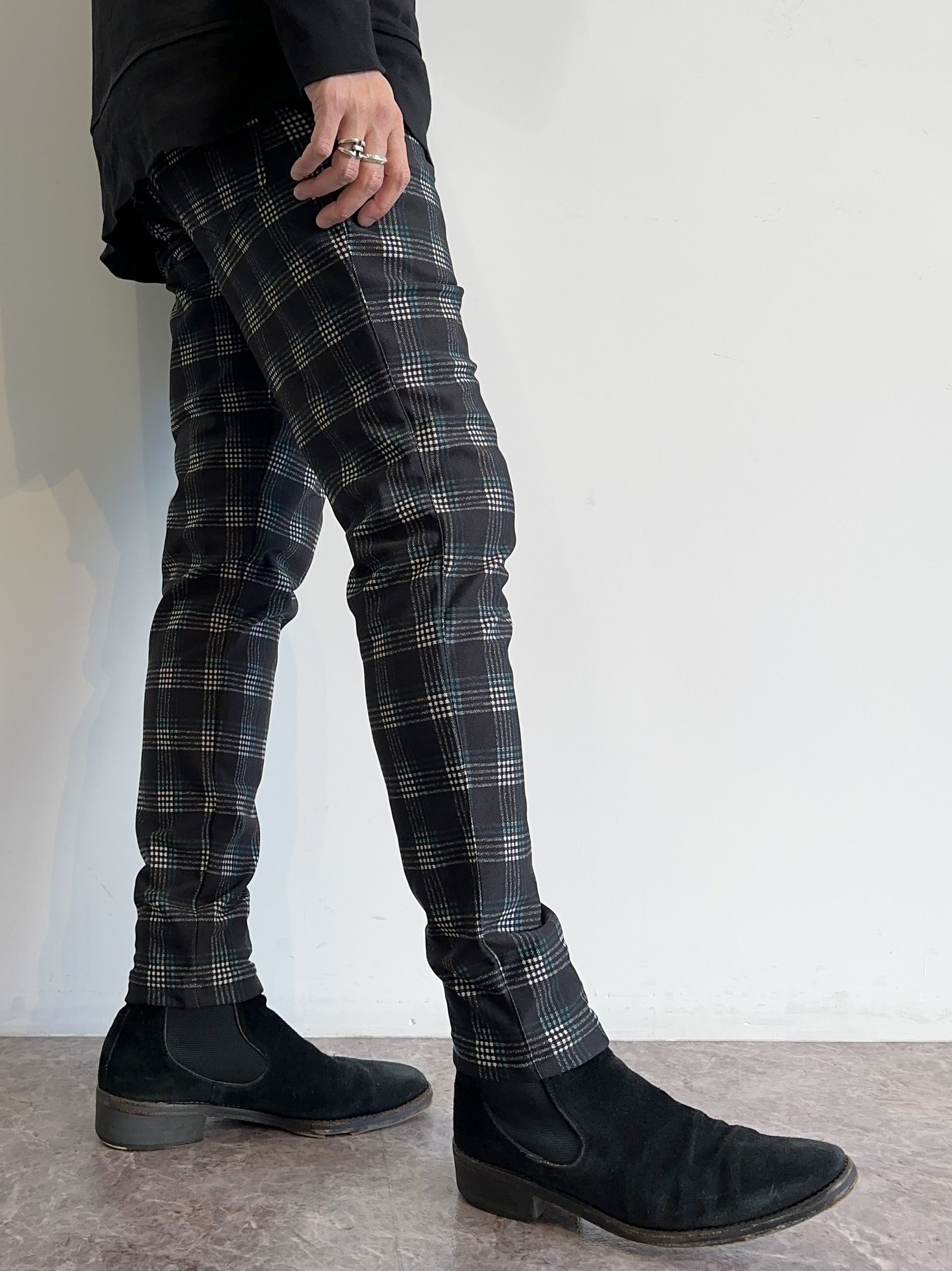 CHRIS EASY HEAT TUCK PANTS / RC30-ST-016HT / 裏起毛タックパンツ / ブラック×グリーンチェック