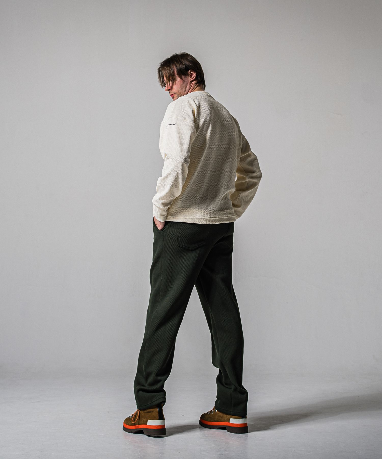 AZE WIDE TUCK PANTS / RC39-ST-016WT2 / 高機能畦編みニットワイドタックパンツ / カーキ (1月中旬入荷予定)