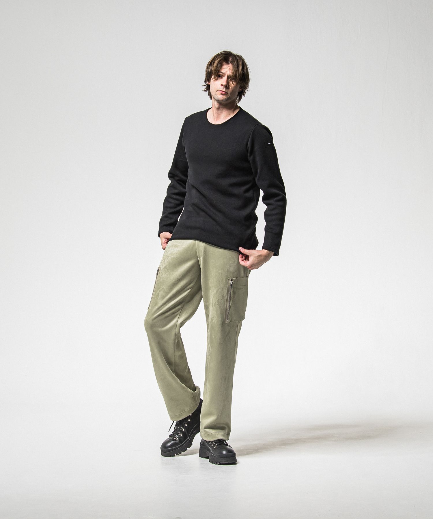 DAVID CARGO PANTS / RC38-ST-040 / スエードワイドカーゴパンツ / カーキ (1月上旬入荷予定)