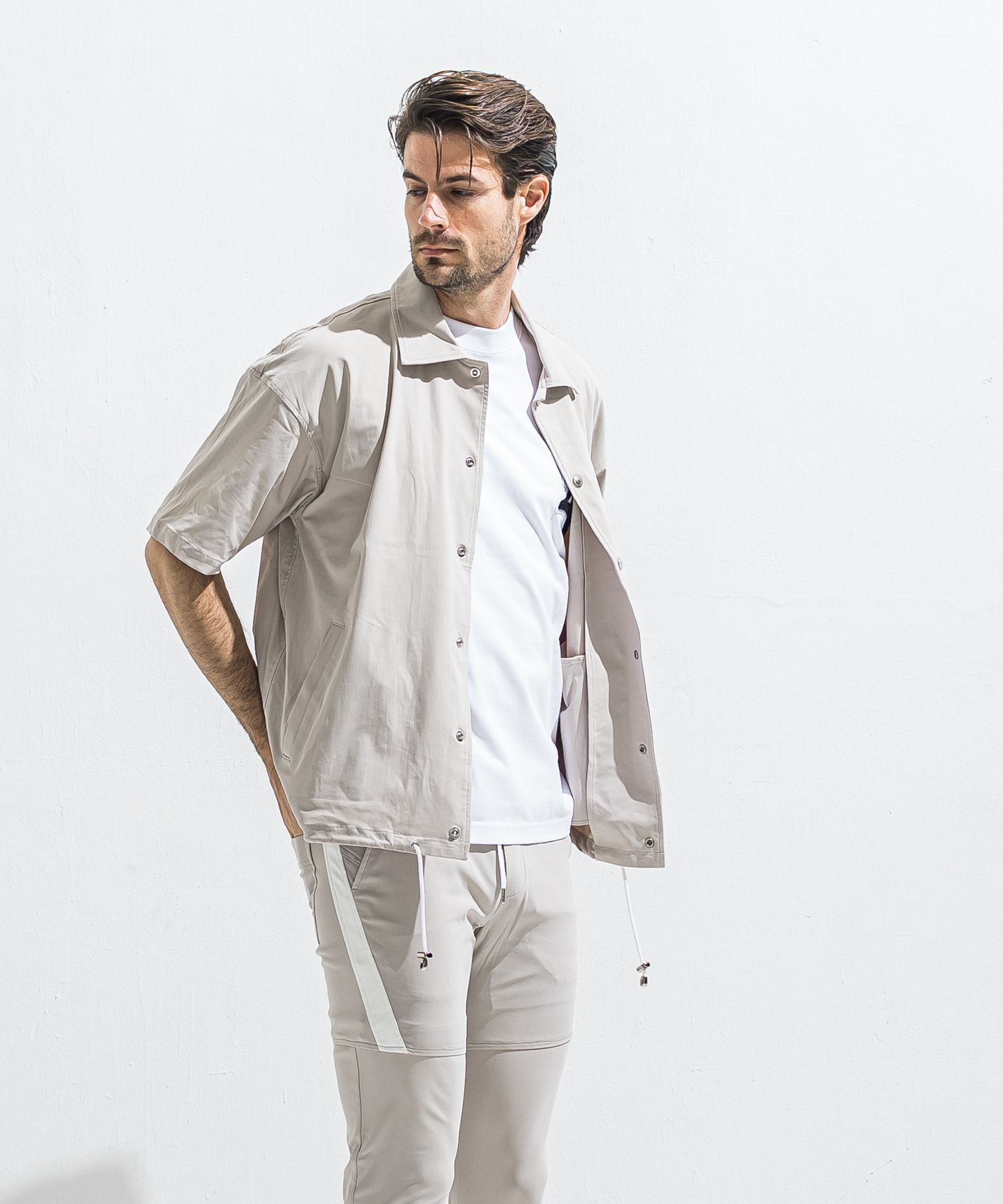 NYLON HALF COACH JACKET / RC40-C-002 / 半袖ナイロンコーチジャケット / グレージュ (5月中旬入荷予定)