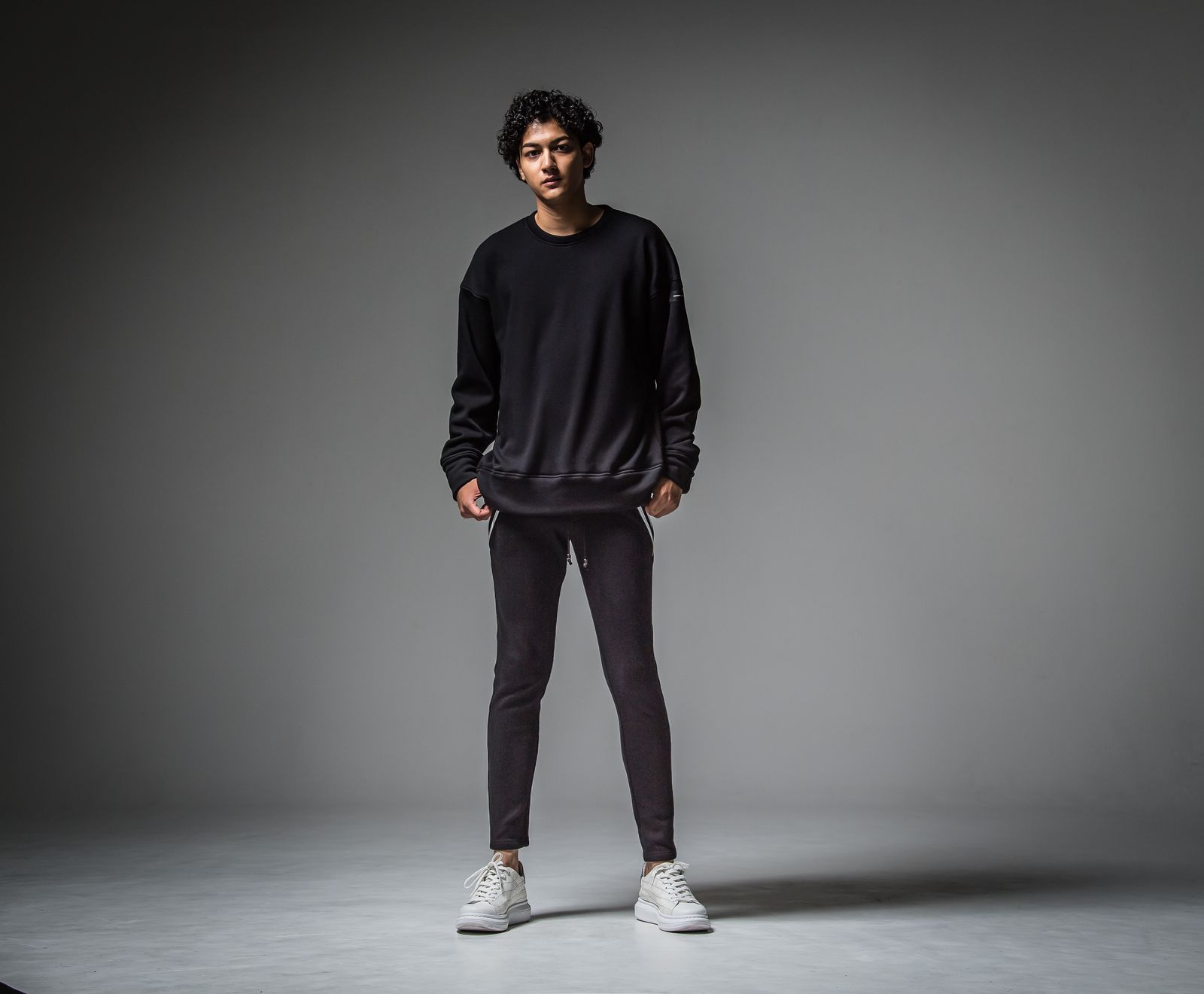 ID BACKROGO VELOURS FLEECE DROP TRAINER / RC30-C-003 / 裏起毛バックロゴトレーナー / ブラック