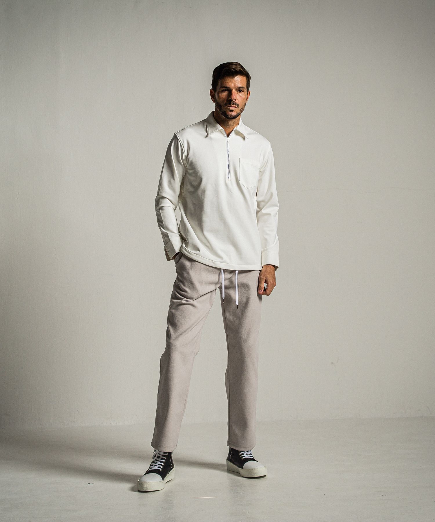 PULLOVER JERSEY SHIRT / RC34-SH-002 / 裏起毛ハーフジップシャツ / ホワイト