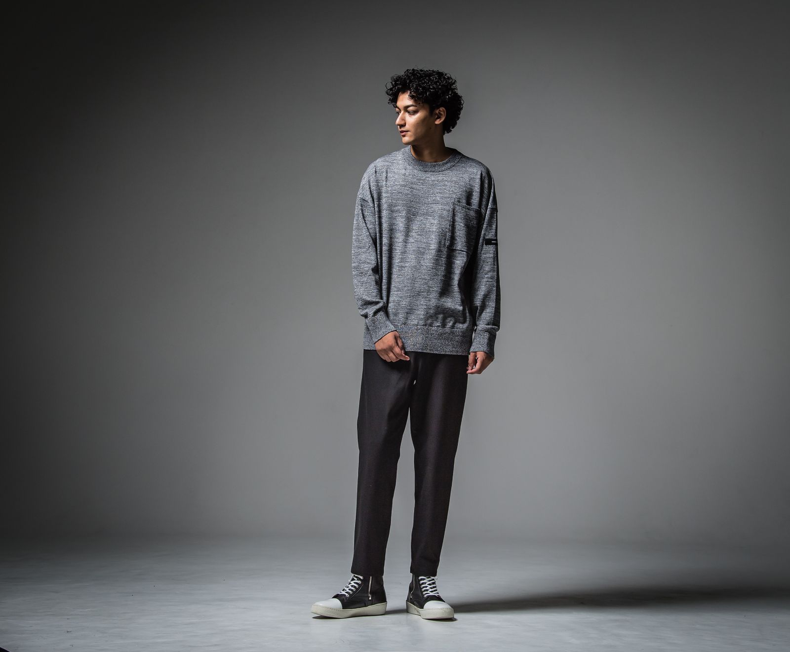 POCKET OVER SWEATER / RC30-K-002 / ポケットルーズニット / チャコールグレー